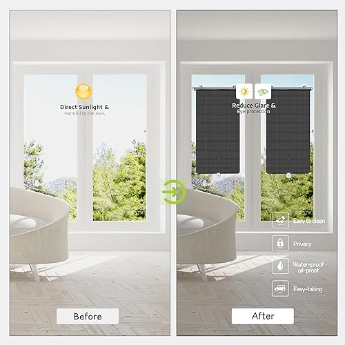 Miniatura 2 de Pysrych Persiana opaca sin perforaciones con 3 ventosas, cortina enrollable portátil temporal para el hogar, oficina, automóvil, negro, 50% de