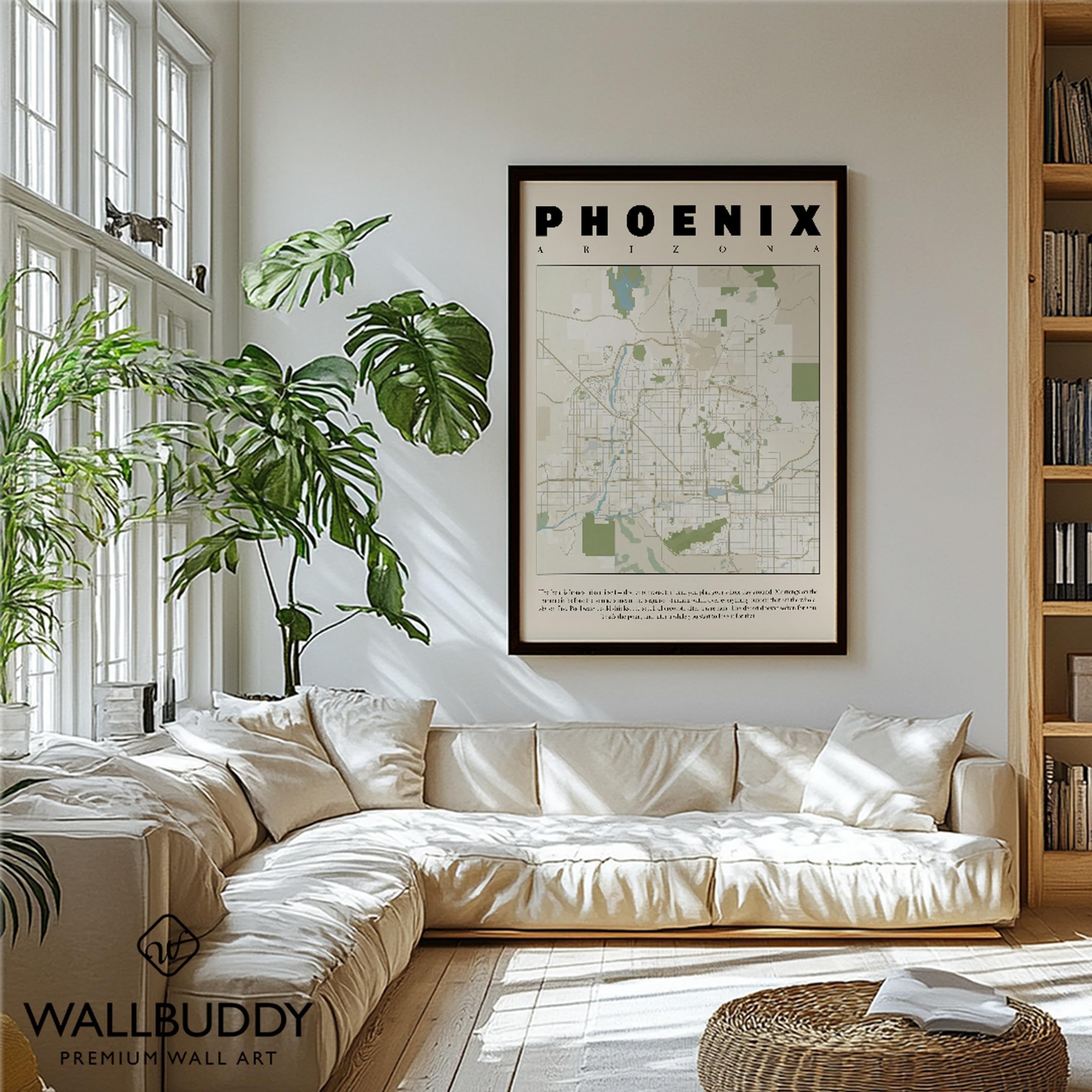 WallBUddy Phoenix Stadtkarte Wandkunst Druck (30 x 40 cm, Schwarz gerahmt)