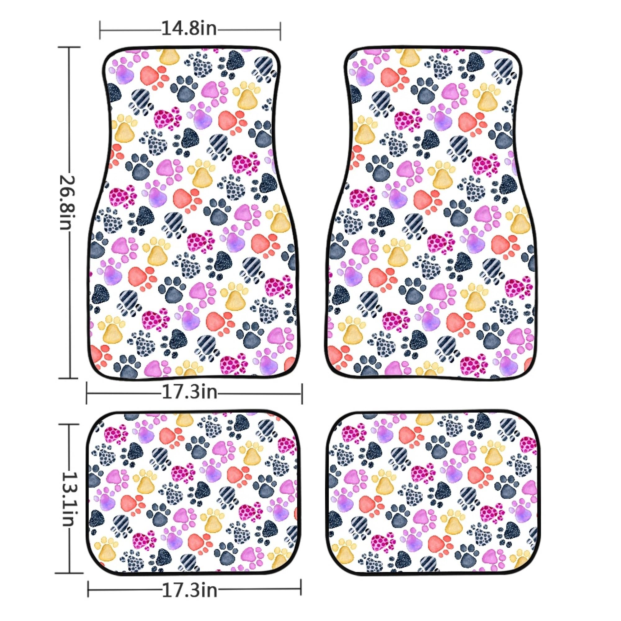 BENXINYA Paw Print Car Mats Set of 4 Watercolor Animals Footprints Colored Dog Paw Print Cute Animal Claws — view 7