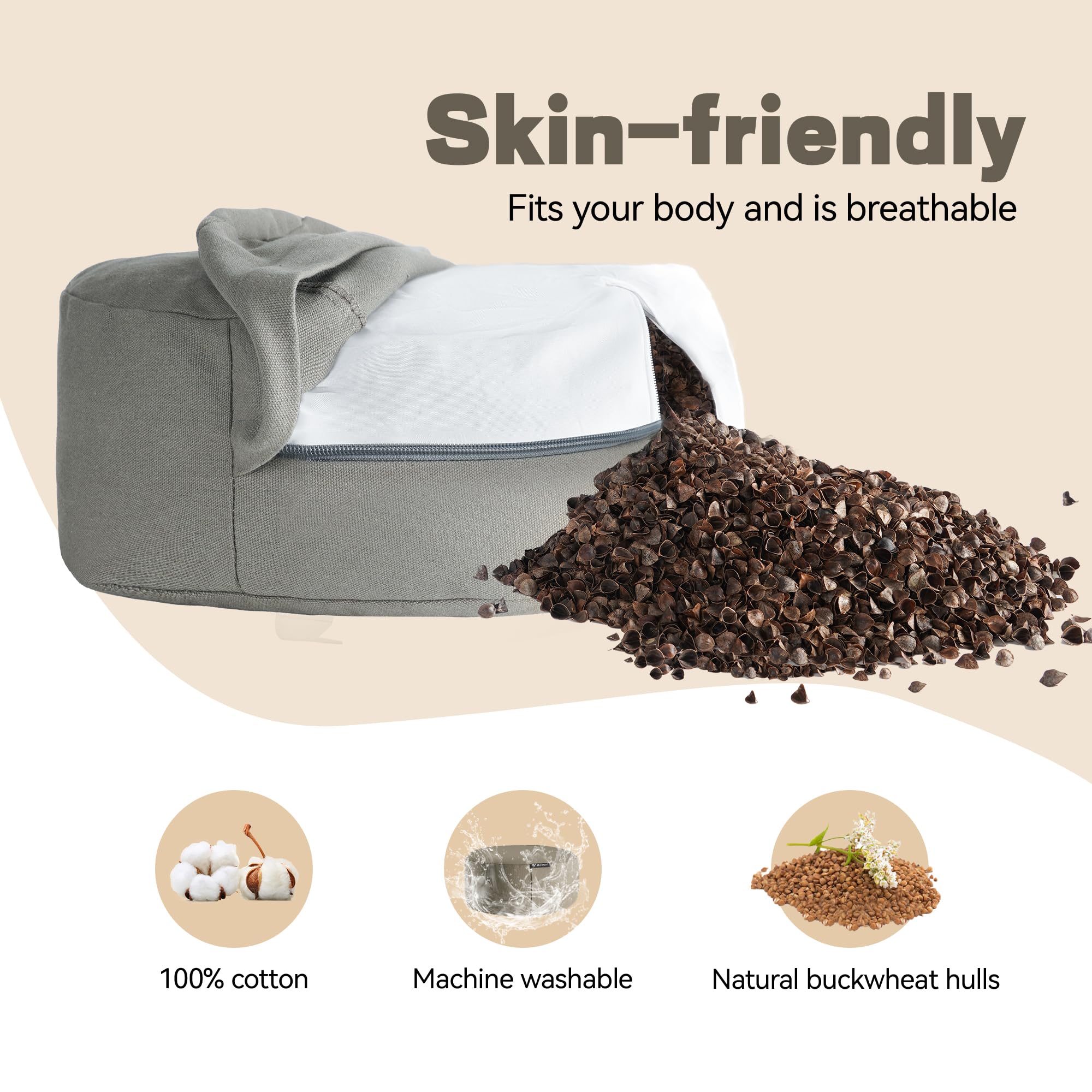 NAJATO Yoga Meditationskissen - Mit Buchweizenschalen-Füllung & Waschbarem Bezug