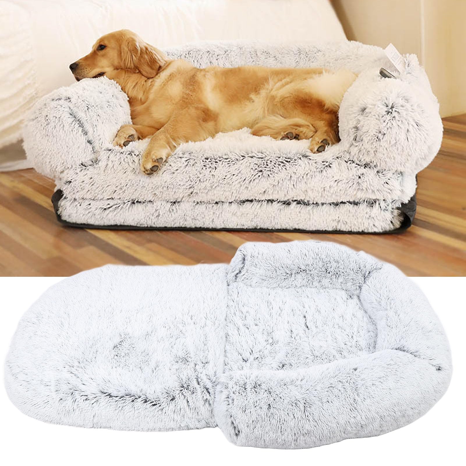 Faltbares Hundebett für menschliche Hunde, tragbar, 2-in-1, riesiges Bett für beruhigende Hunde in menschlicher Größe, 180 x 119,2 x 24,9 cm, Schlafsofa aus Kunstpelz in menschlicher Größe