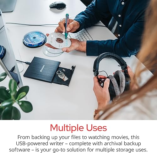 Miniatura 5 de Verbatim Slimline - Unidad de CD  DVD USB 2.0, grabadora externa de CD y DVD +-RW para portátiles y portátiles con soporte M-DISC, compatible con