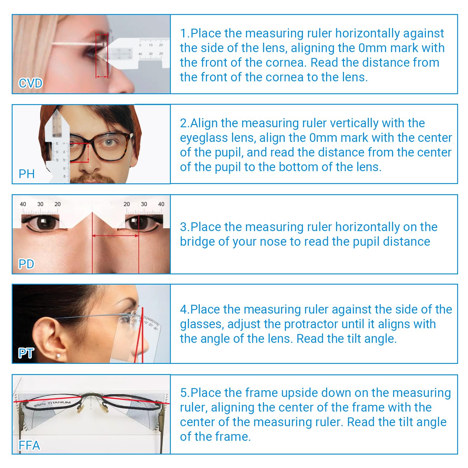 PD Ruler With Instruction Manual, 5-in-Acrylic Eyewear
