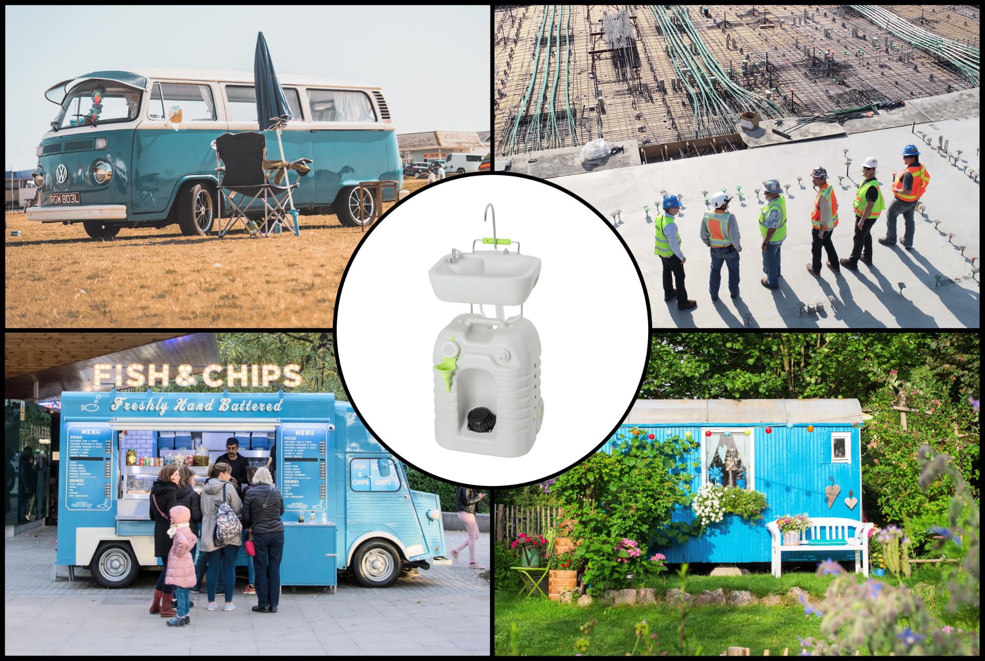 Stagecaptain PSW-45 Quixie Portables Festival Camping-Waschbecken - Mechanische Fußpumpe - Wassertank mit 45 Liter - Höhenverstellbares Spülbecken inklusive Spender für Flüssigseife - hellgrau