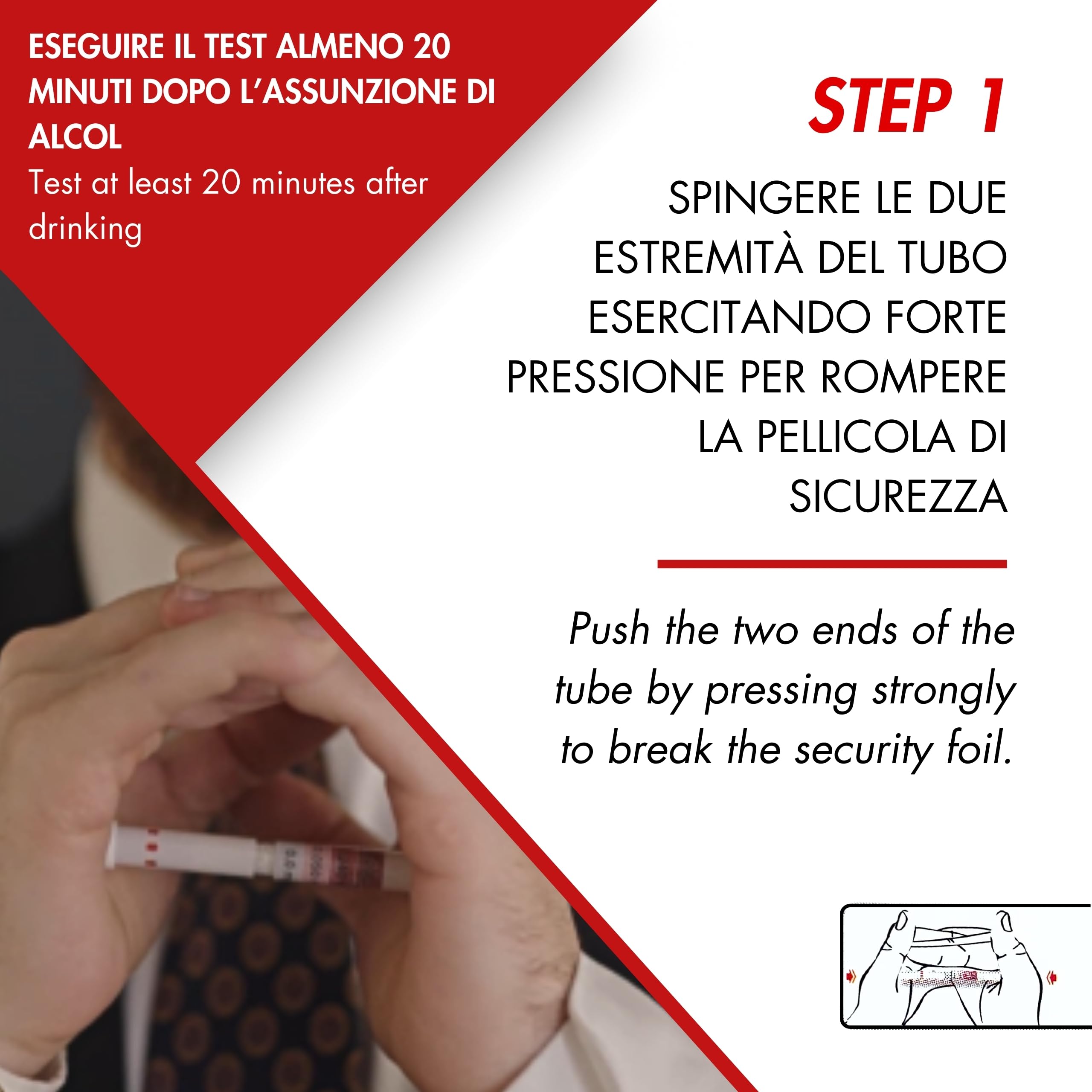 Bottari S.O.S - Test d'alcool jetable certifié UE 0,2 g/L, éthylotest jetable Portable, 4 Niveaux de détection, résultat Rapide, Lot de 30 pièces