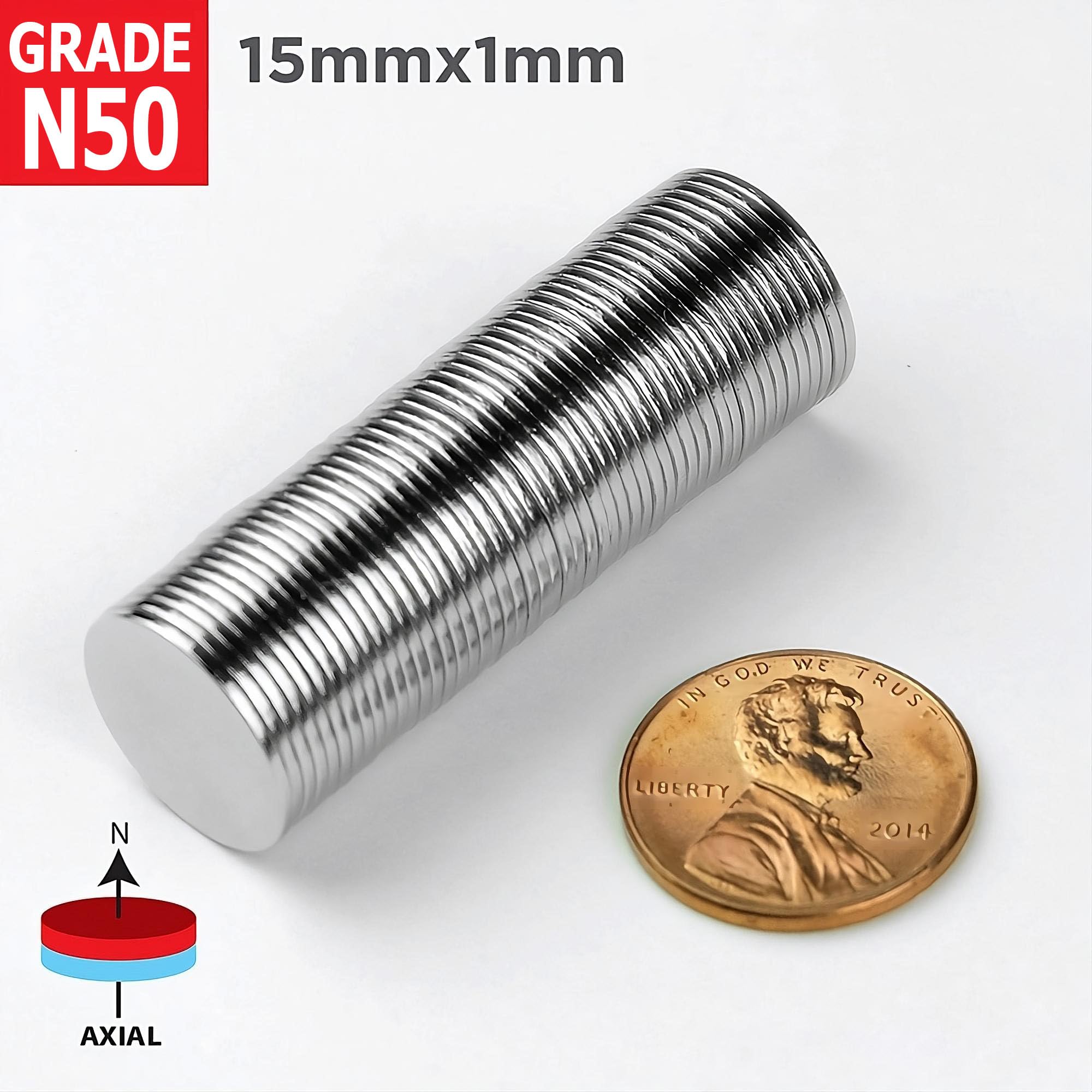 Neodymium Thin Disc Magnets 15x1mm N50 – 50 Pack — Amazon image 3