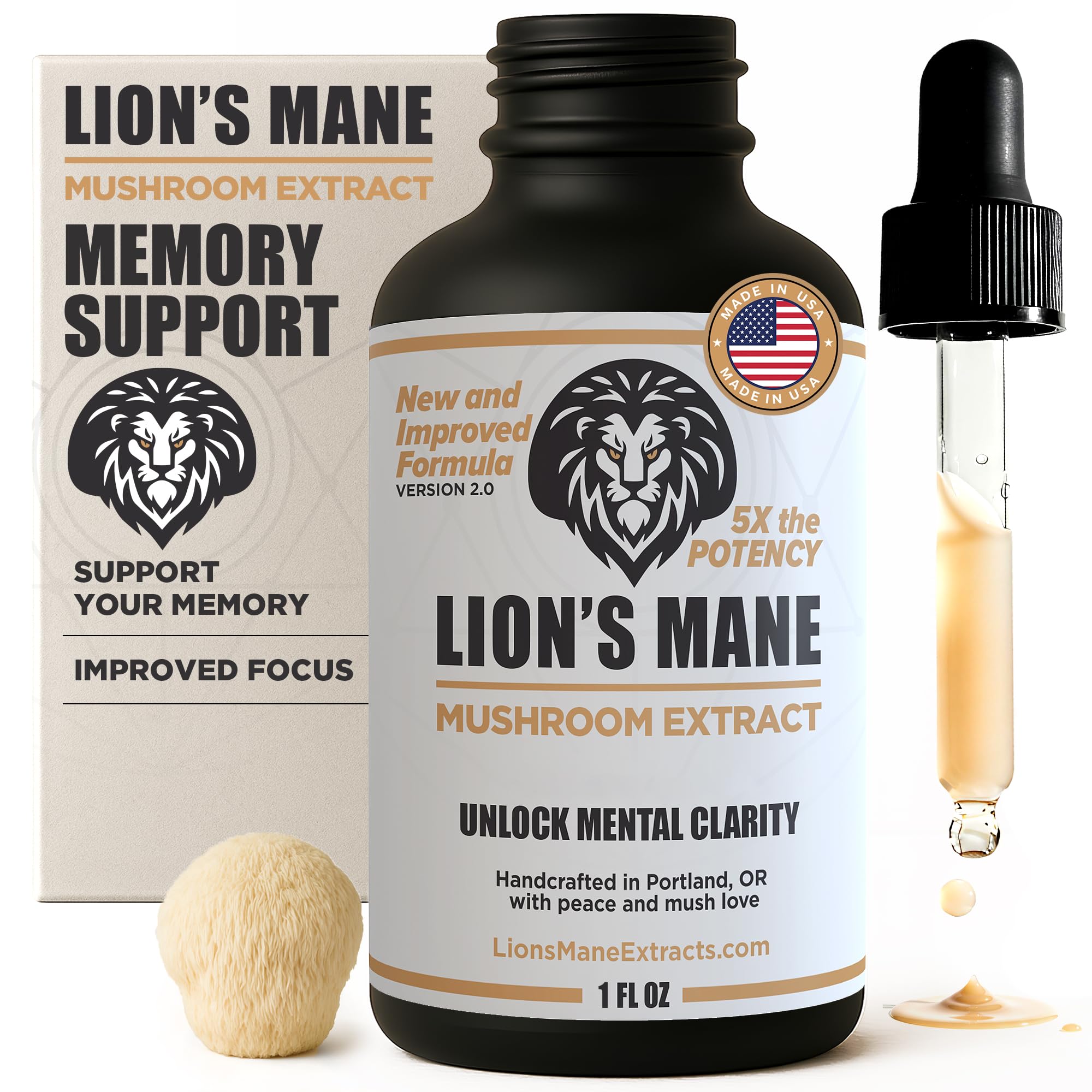 LionsManeExtracts.com Extrato líquido de Juba-de-leão (Lion’s Mane), 30 mL