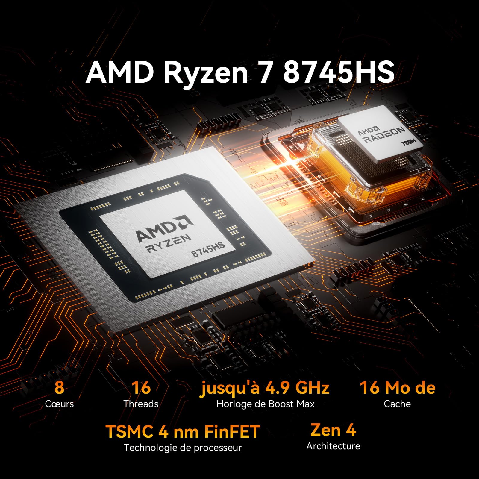 GEEKOM A8 Max Business Mini PC AMD Ryzen 7 8745HS, 16 Go DDR5 RAM