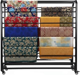 16 Rods Commercial Fabric Roll Storage Rack with Adjustable Hanging Rod
