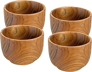 Teak Wood Rice Bowl, Yuniff Wooden Small Bowl, Condiment Bowl for Sauces, Soups and Nuts, All Natural, Lightweight and Easy to Clean Set of 4