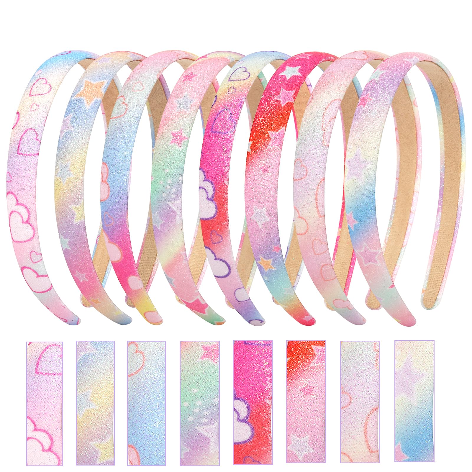 Nenjindz 8Pcs Glitter Headband for Girls Sparkle Rainbow Sequins Hairband,Bling Headbands with Star Heart Glitter Alice Bands Cute Shiny Hard Head Band Pink for Little Girls Kids Children Toddlers