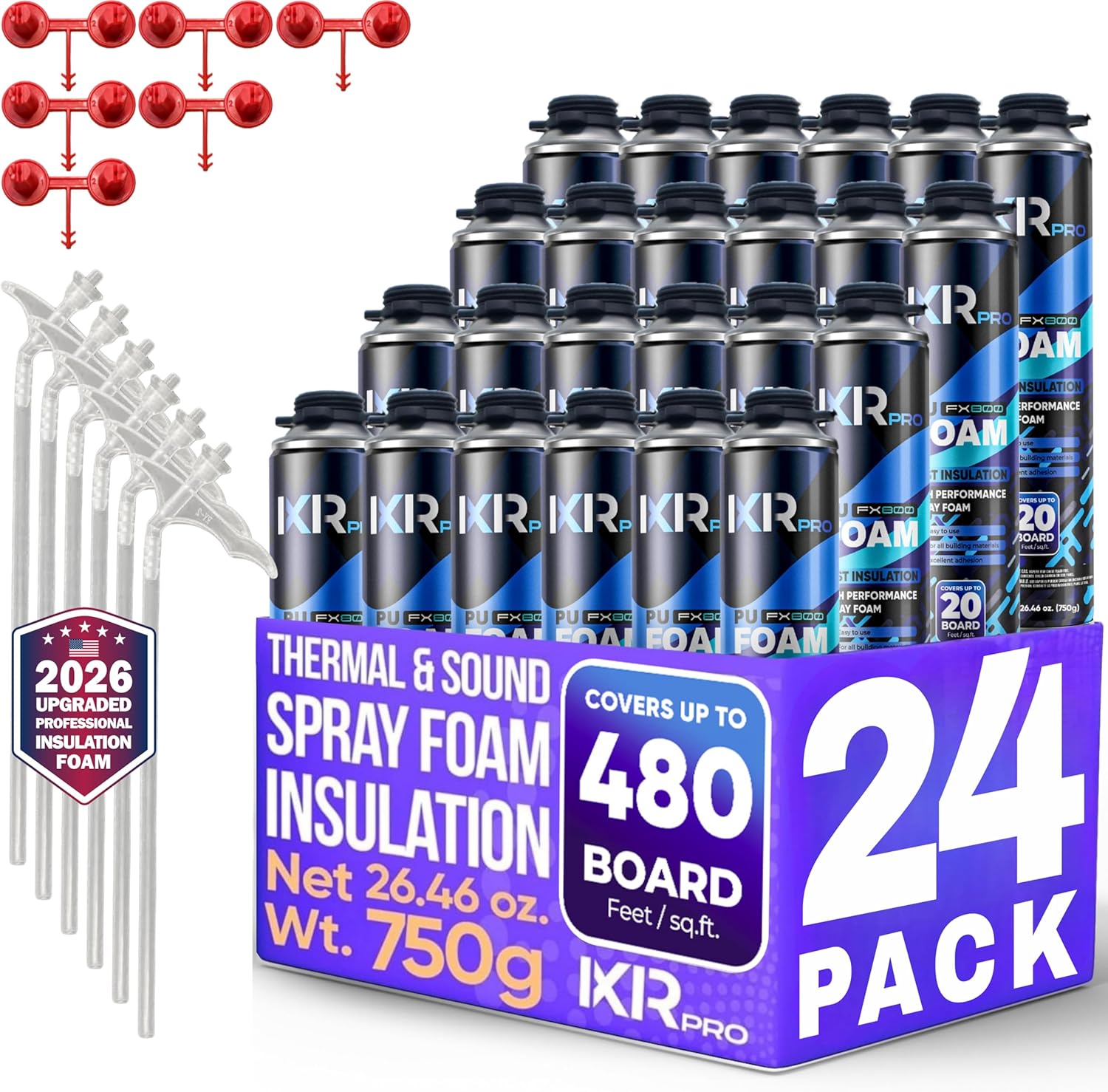 Spray Foam Insulation Can (24 x 26.46 oz. / 750 g) Expanding Sealant, Closed Cell Spray Foam Insulation, High Density, Walls Ceiling Windows Doors