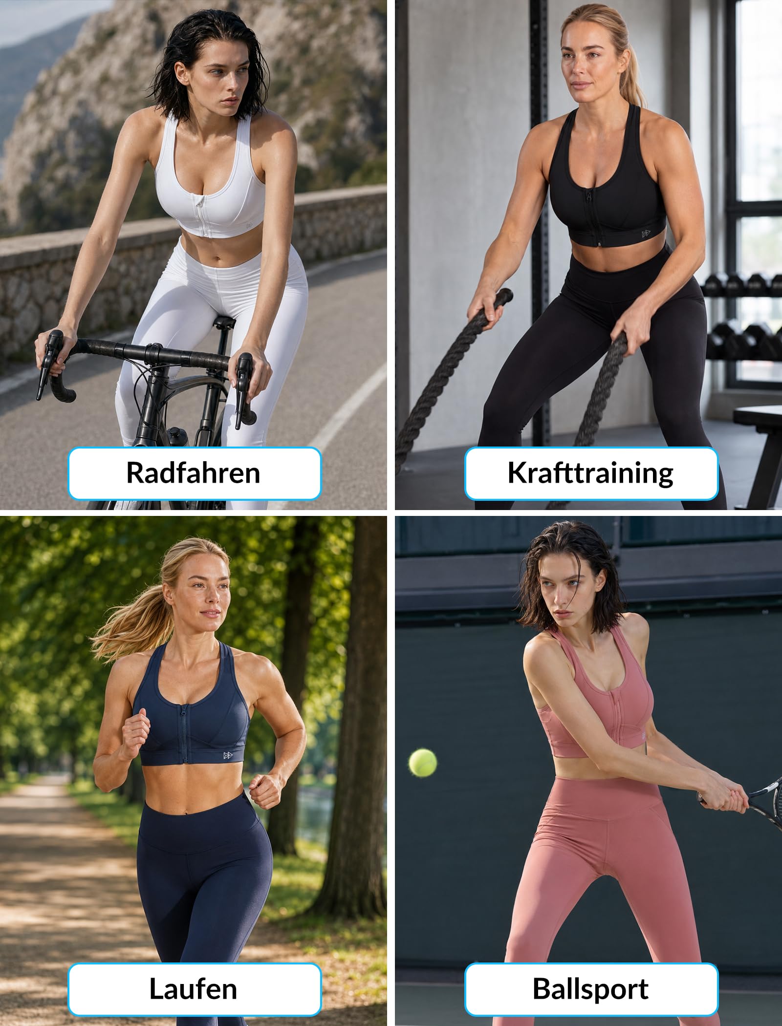 Yvette Donna Reggiseno Sportivo Cerniera Frontale Forte Sostegno Imbottite Senza Ferretto Mesh per Ginnastica Corsa Jogging Yoga
