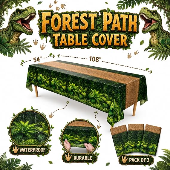 Blue Orchards Forest Path Table Covers (Pack of 3) 108 x 54 - Immersive Jungle Party Table Decoration, Accent and Backdrop, Gift Wrap, Safari, Dinosaur, Forest, Grass, Woodland Baby Shower