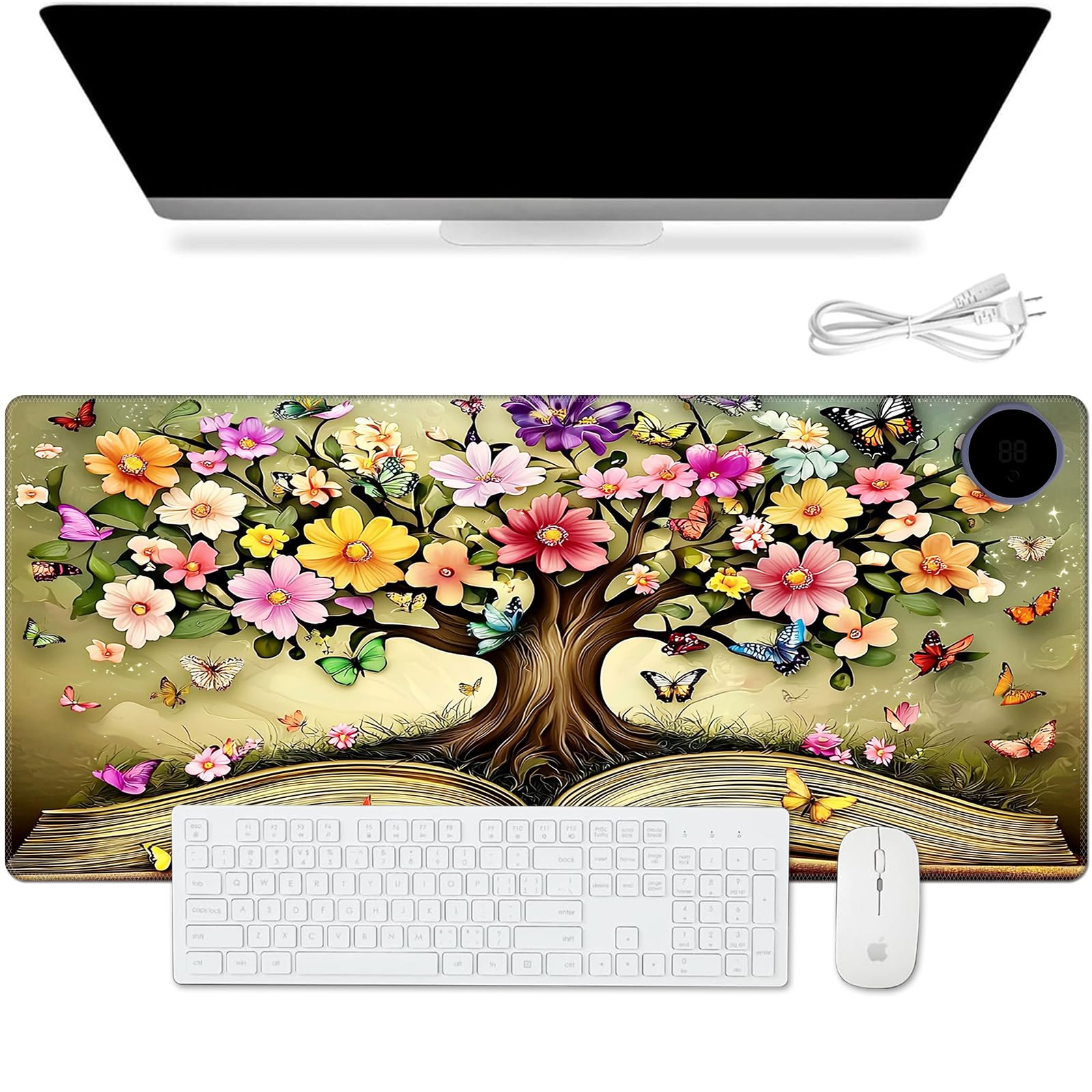 Warm Desk Pad, Warm Mouse Pad Gaming, Office Desk Mat,with 3 Levels Heated & 3 Hours Auto Shut - 23.6 x 14.2 inch PU Leather Laptop Keyboard Mat for