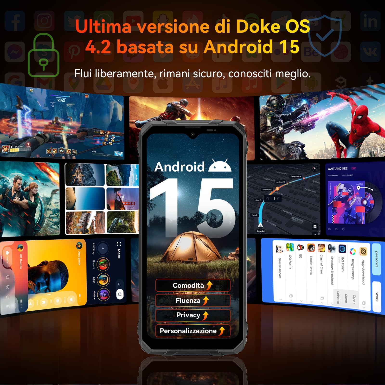 Blackview Fort 1 Rugged Smartphone Android 15, Batteria 10000mAh Telefono Indistruttibile, Gemini AI, 18(6+12) GB+256GB/2TB TF Celluare Antiurto, 6.56" HD+, 4G/NFC/OTG/Fingerprint/GPS/2 Anni Garanzia