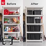 IRIS USA Heavy Duty Storage Bins with Lids, 117.4L (31 Gallon) Large Stackable Garage Storage Totes 4 Pack, Durable Plastic Containers, Black
