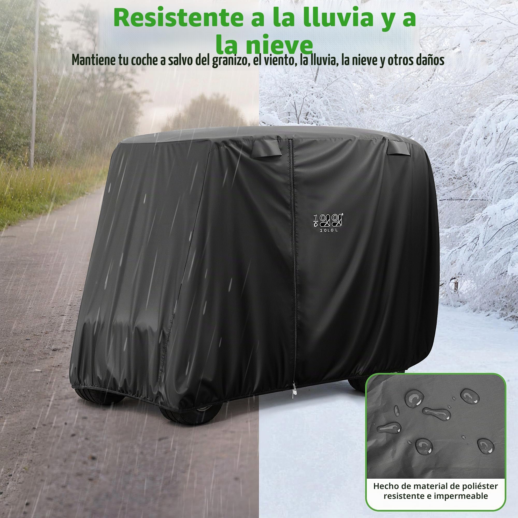 10L0L Funda para Carrito de Golf para Yamaha/EZGO/Club Car 4 pasajeros, Carcasa de poliéster Resistente al Agua 400D con 3 Puertas con Cremallera, Resistente al Viento, Color Negro
