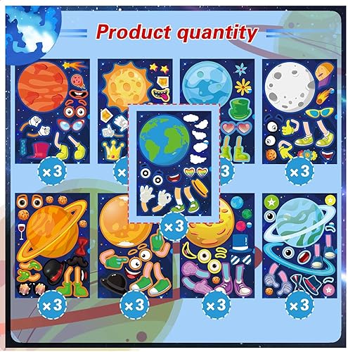 Miniatura 4 de 27 hojas de calcomanías espaciales para hacer tu propio planeta, fáciles de despegar y pegar, calcomanías de espacio exterior para niños, 9 planetas