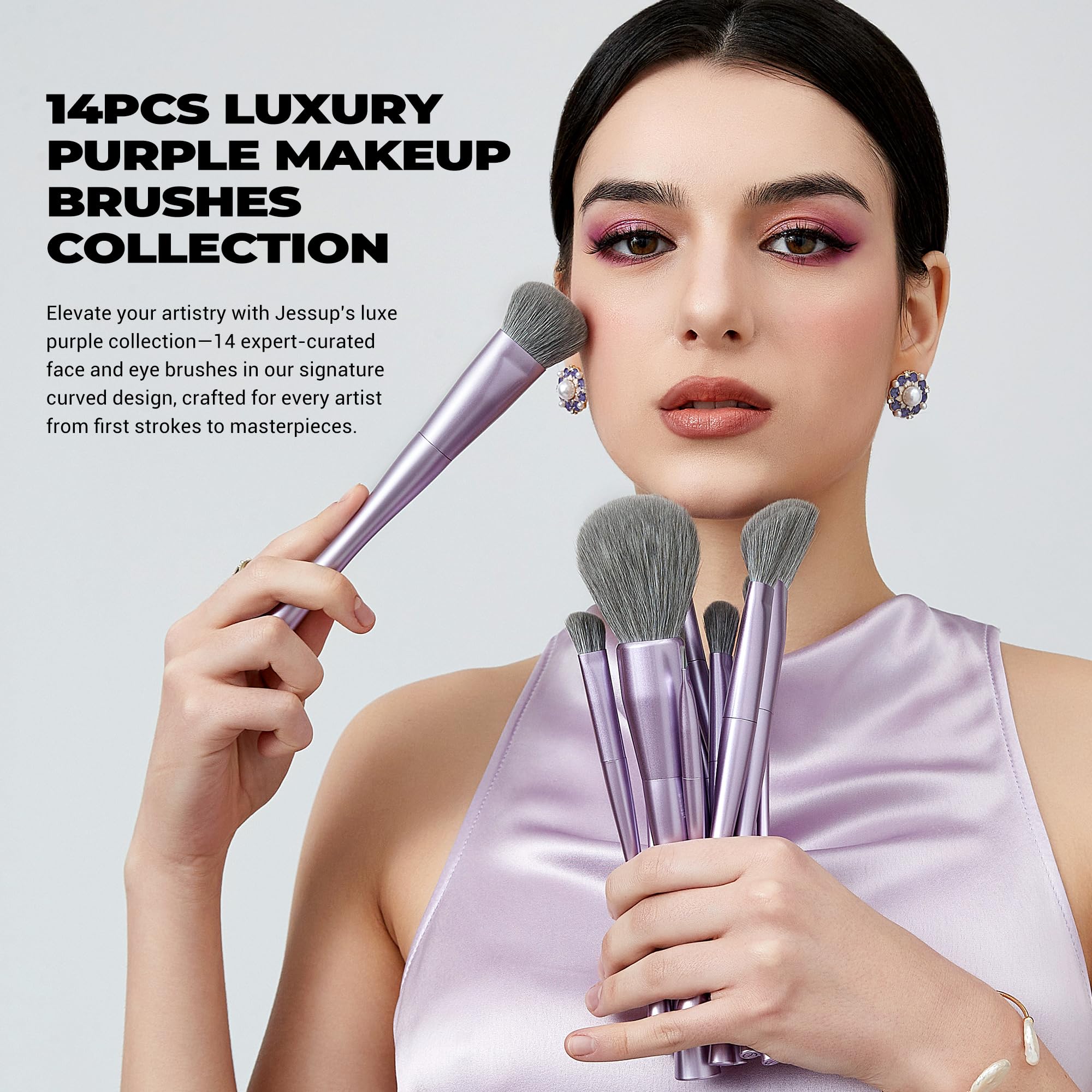Jessup Makeup Brushes Set Professional 14pcs Vegan Make Up Brushes - Image 2