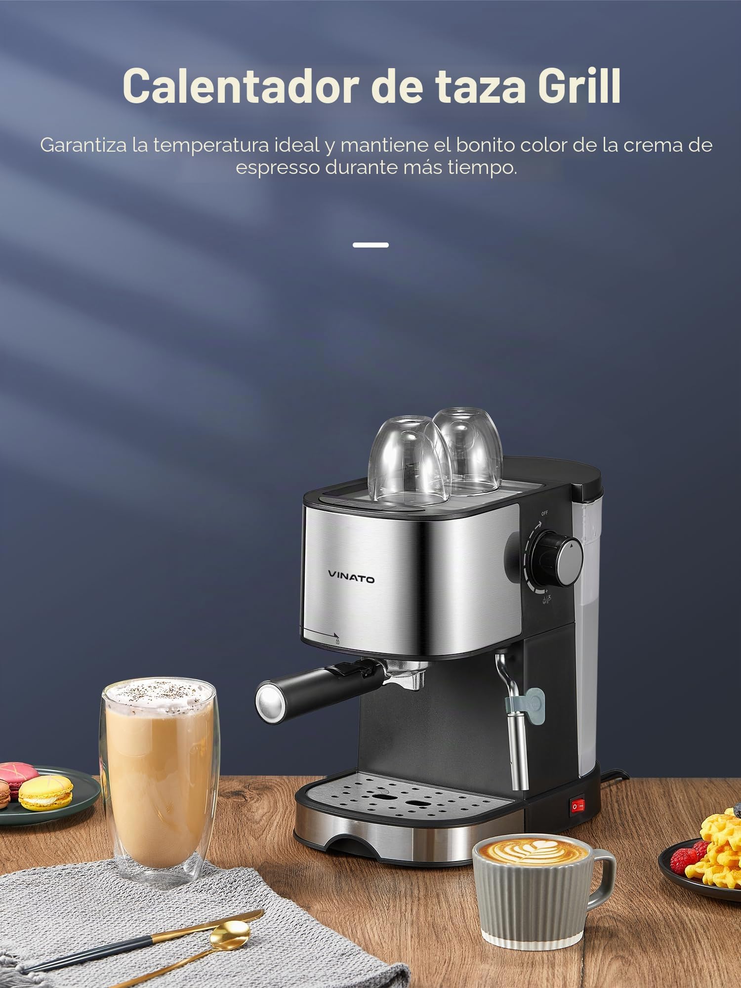 VINATO Cafetera Espresso 15 Bar, Cafetera Espresso con Espumador de Leche Profesional, Pequeña Cafetera Espresso para Cappuccino, Latte & Macchiato