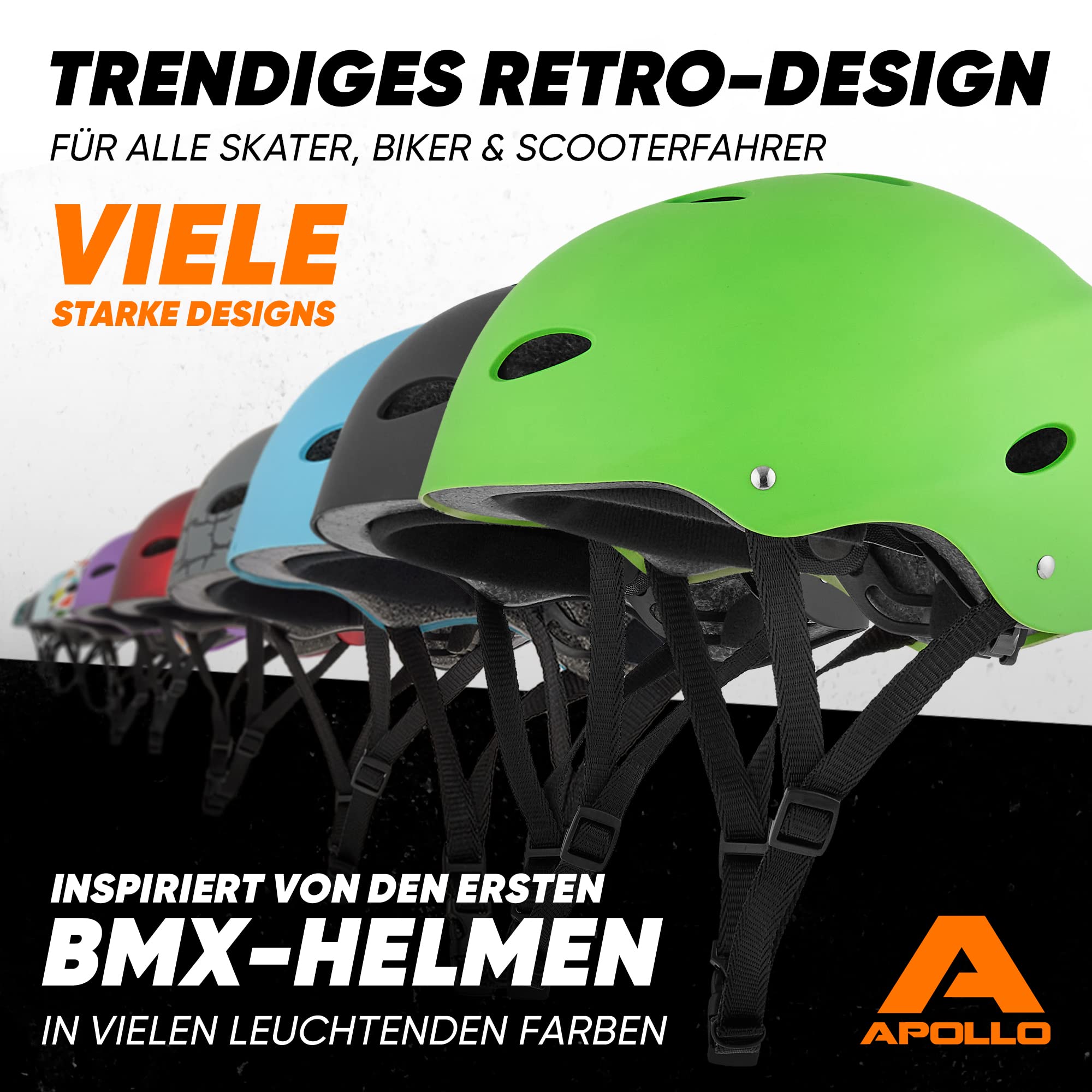 Apollo Skate-Helm/Kinder-Helm - Verstellbarer Skateboard, Scooter, BMX-Helm, mit Drehrad-Anpassung geeignet für Kinder, Erwachsene, in verschiedenen Größen und Farben