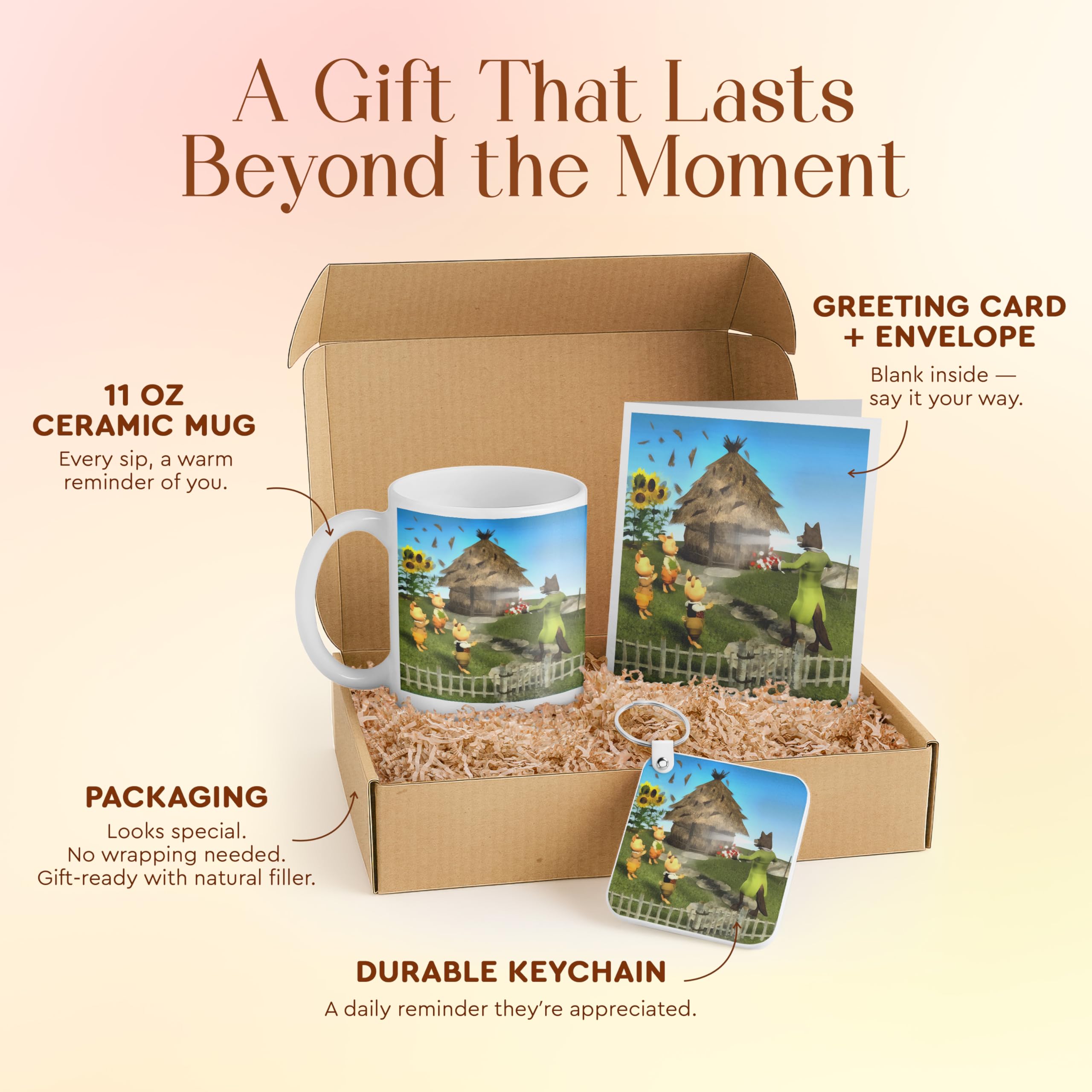 3dRose Cute Kids Gift Set – Mug, Keychain, and Card with Colorful Pig Illustration – Ideal for Holidays and Birthdays