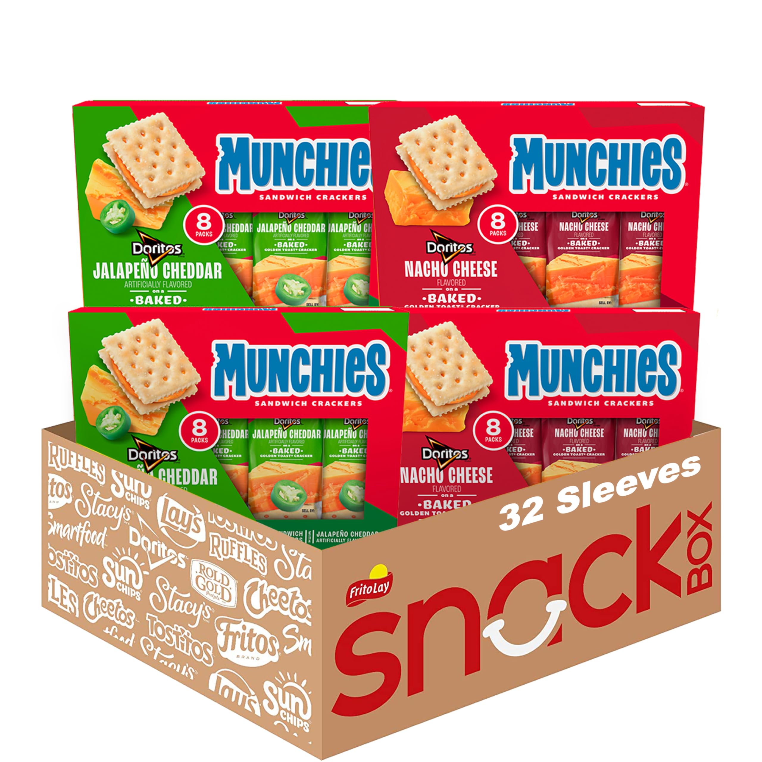MunchiesBaked Sandwich Crackers Variety Pack, Doritos Nacho Cheese and Doritos Jalapeno Cheddar, 1.38 Oz sleeves (Pack of 32)