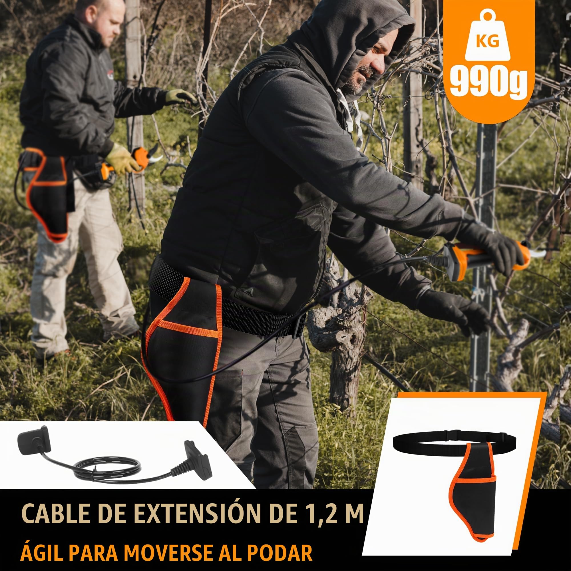 Tijeras de Podar Electricas 40mm - 8605PRO Podadoras Profesionales a Batería, 2x 21V 4A 1050W Podadoras Eléctricas Progresivas a Batería para Ramas de Jardín, Viñedos, Olivos