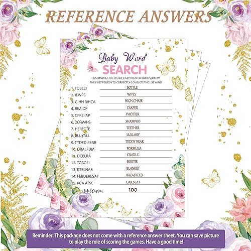 Miniatura 6 de Sinmoe 145 piezas de suministros para juegos de baby shower, 5 juegos de baby shower, tarjetas de actividades con 20 lápices divertidos que incluyen