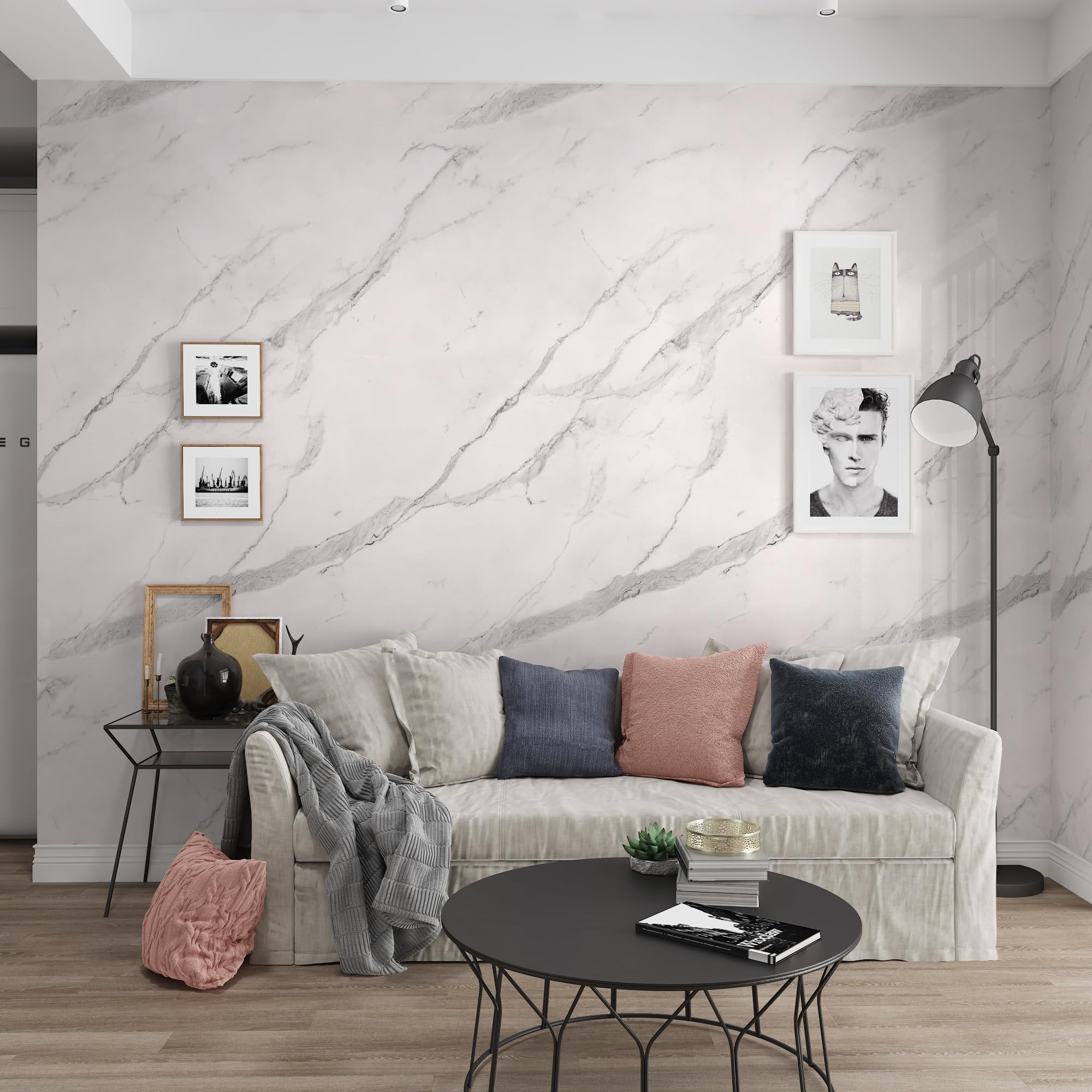 JSEVEM 80CM×9M Extra Wide Thick White Grey Pattern Marble Wallpaper Peel and Stick Self Adhesive Vinyl Wrap Waterproof Gray Granite Contact Paper Sticky Back Plastic Worktop Wall Stickers for Bedroom
