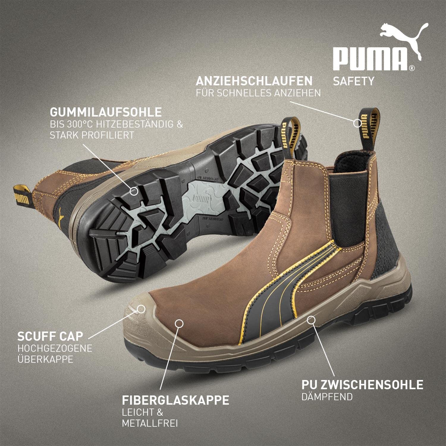 PUMA Safety Arbeitsstiefel Herren S3 TANAMI MID – Robuste Slip-On Stiefel aus Leder mit Schutzkappe – Wasserdicht & rutschhemmend für Arbeit & Outdoor