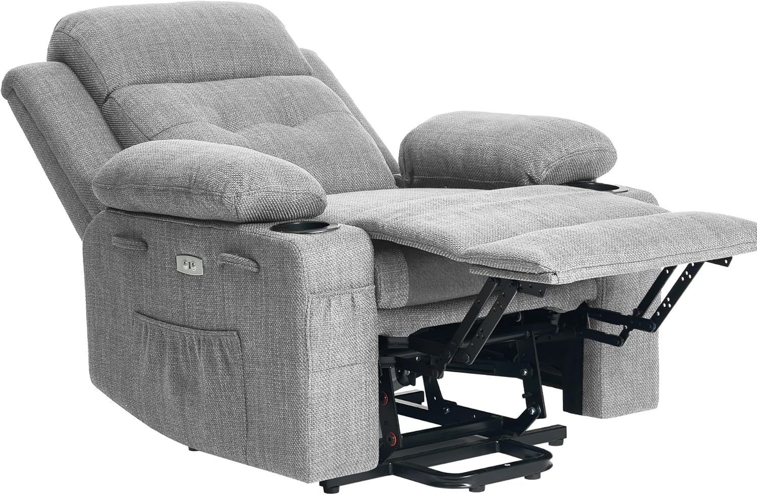 Power Lift Recliner Chair for Elderly with Massage & Heat,Linen-Cotton, Electric Recliner with USB Ports, Cup Holders, Side Pockets, Lift Chair for Living Room, Bedroom
