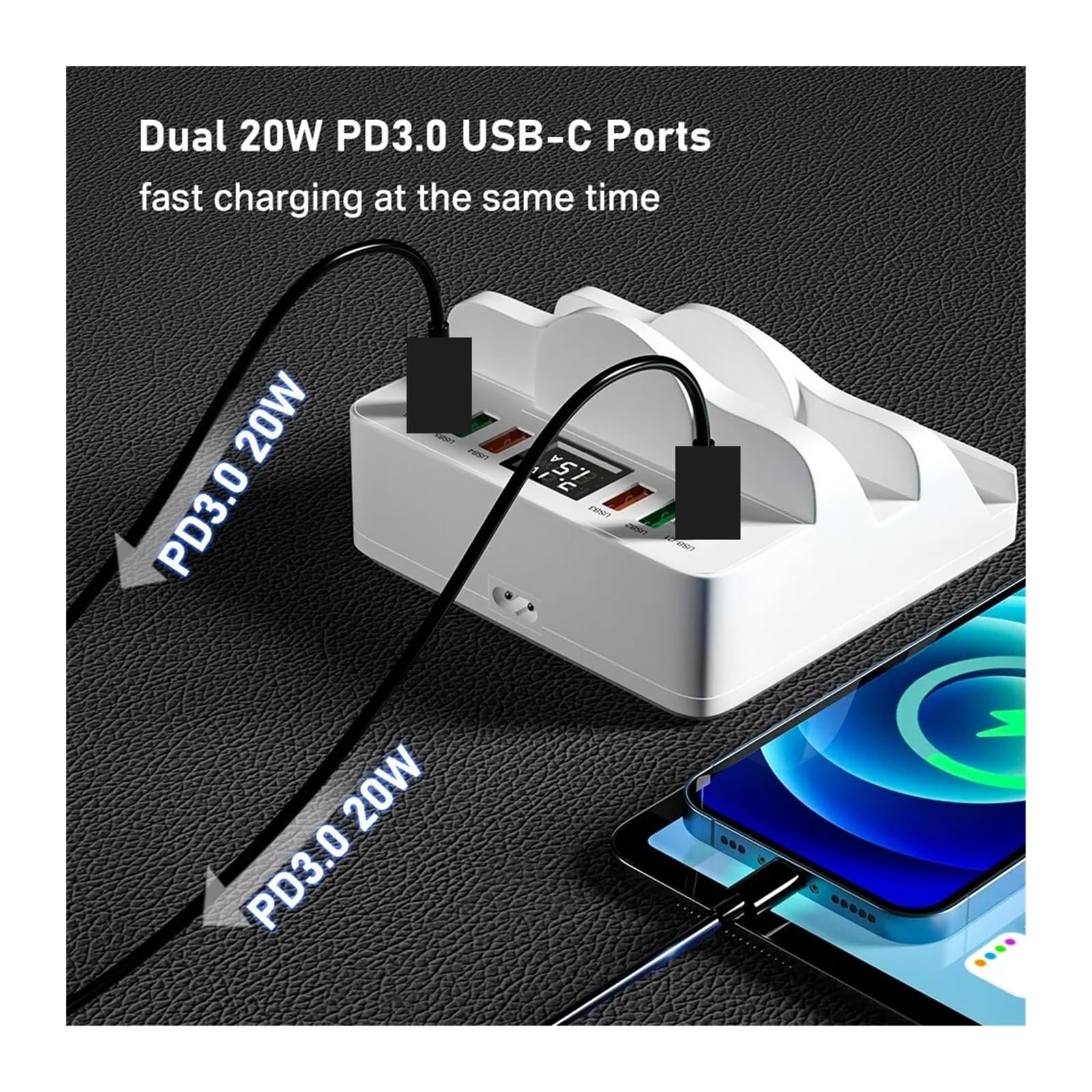 Cargador para múltiples dispositivos, estación del cargador USB de los puertos 80W 6 con el cargador rápido inalámbrico dual del paladio de la carga 3.0 del soporte Carga rápida con múltiples puertos