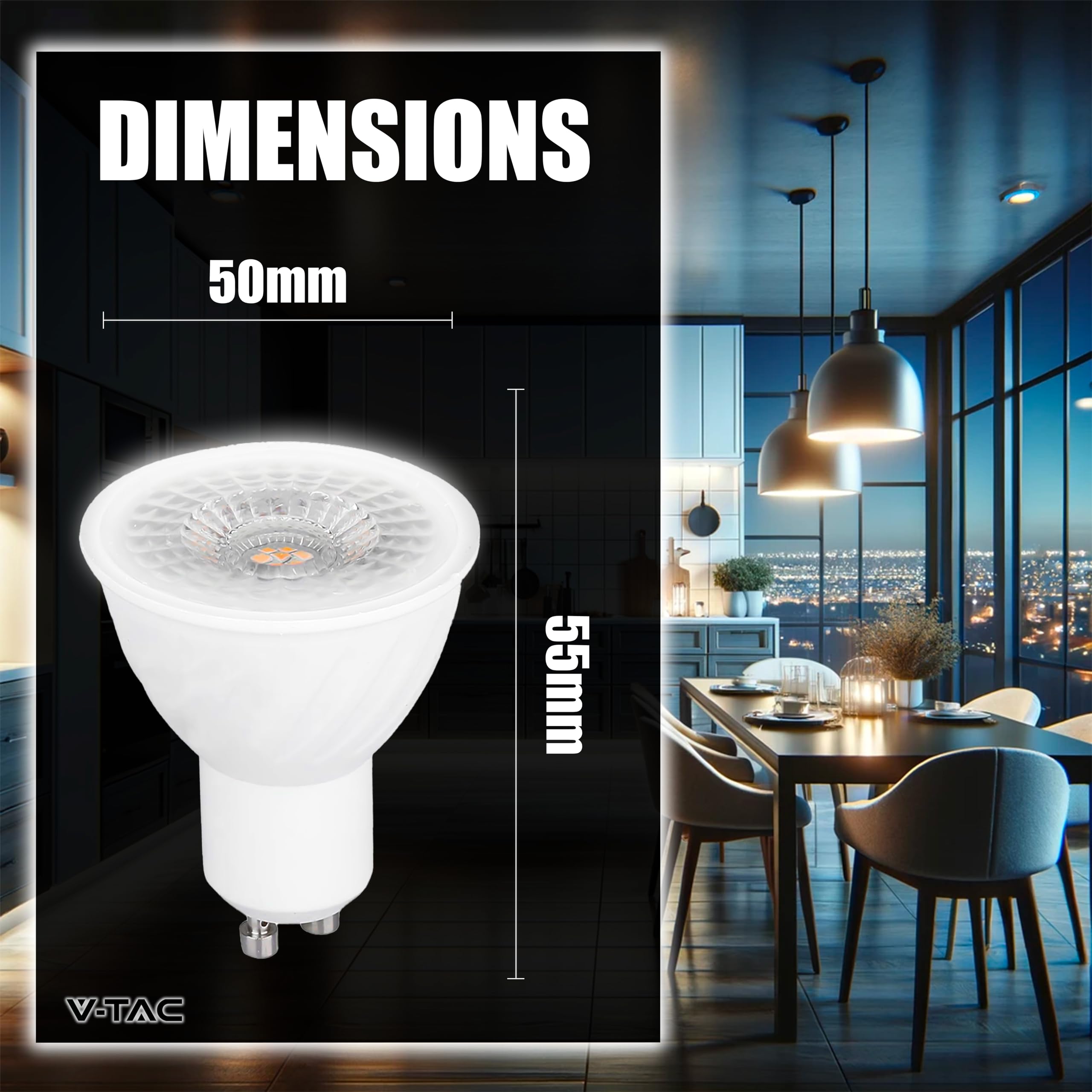 V-TAC 10x Lampadine LED GU10 6W (Equivalenti a 60W) - Chip SAMSUNG - 445 Lumen - Alta Luminosità - Faretto Led GU10 per Massima Efficienza e Risparmio Energetico - Lampadina Luce Naturale 4000K