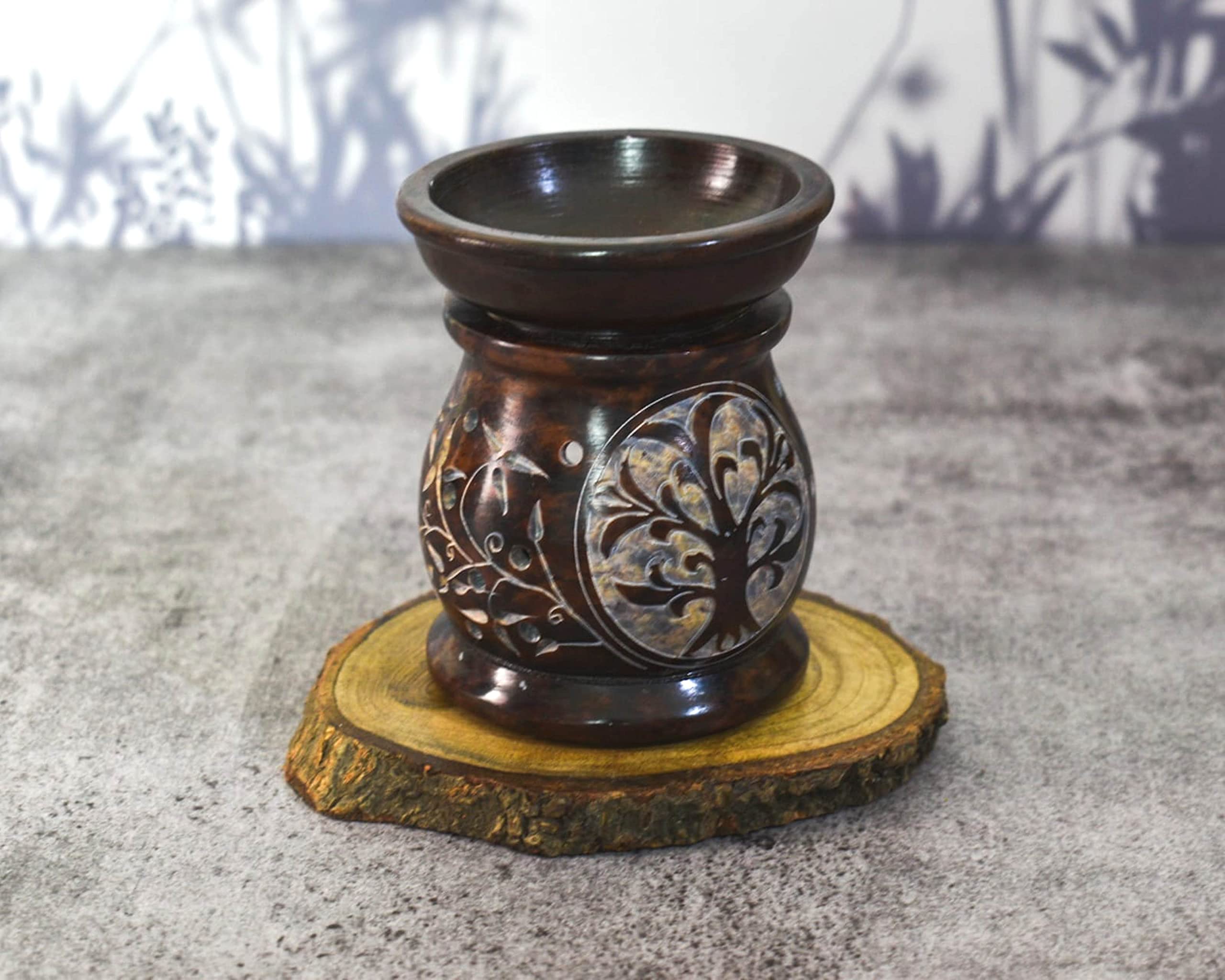 Difusor de Aroma Quemador de Aceite, Soporte para Velas de té de esteatita, Trabajo Jali Tallado a Mano, esteatita, para aromaterapia (Tree of Life)