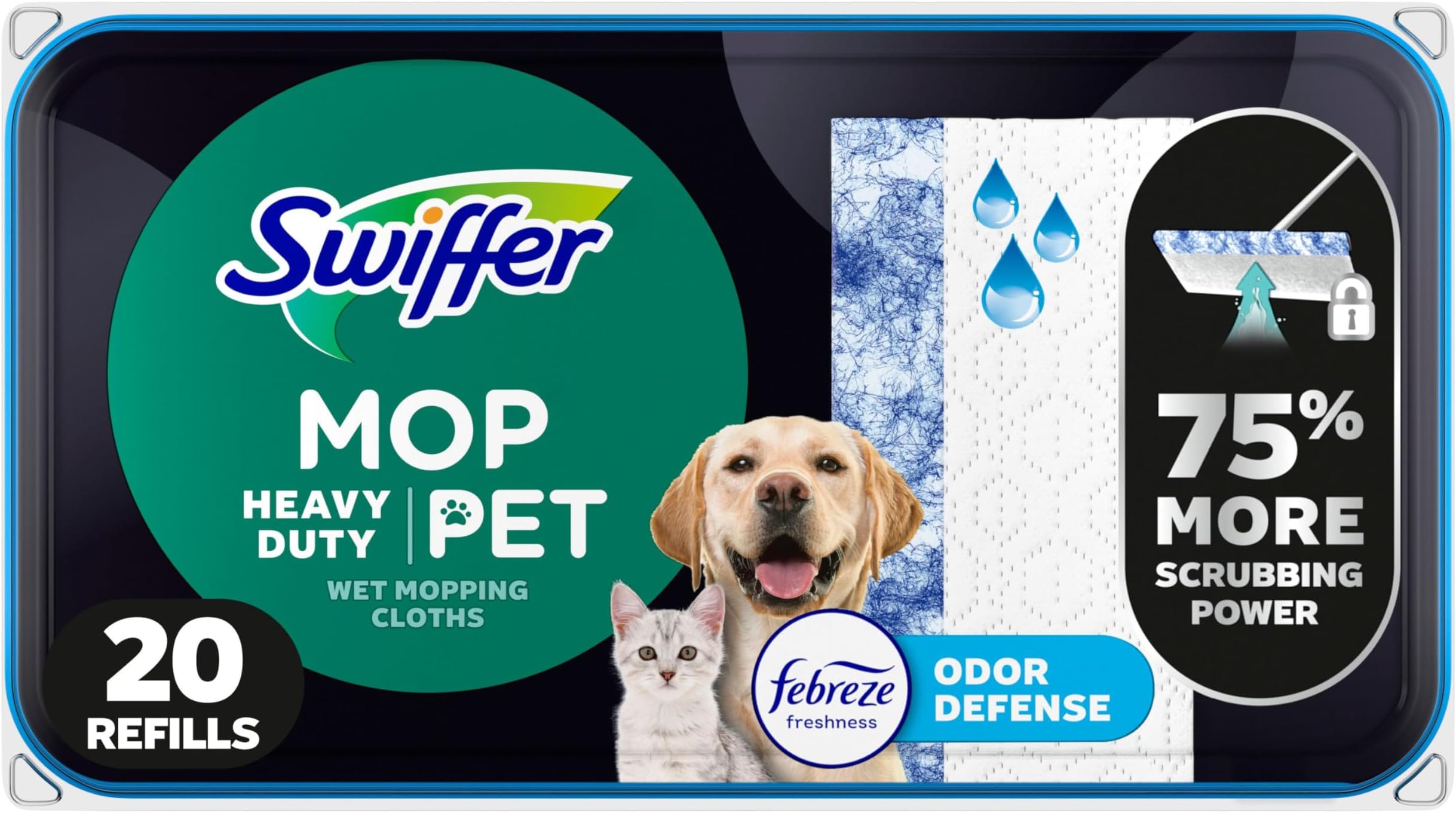 Swiffer Sweeper Pet Heavy Duty Multi-Surface Wet Cloth Refills for Floor Mopping and Cleaning, Fresh scent, 20 count