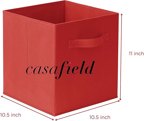 Miniatura 7 de Casafield Juego de 12 cubos de almacenamiento plegables de tela, color rojo, cestas de tela plegables de 11 pulgadas para estantes, organizadores de