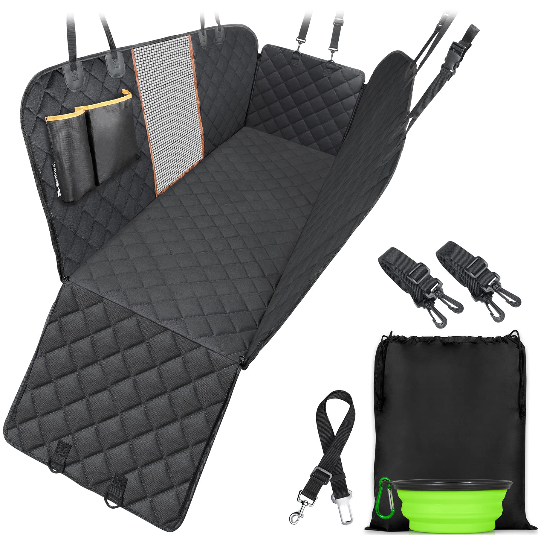 Starling's Dog Car Seat Covers - Car Hammock for Dogs, Heavy Duty & Waterproof Cover for Cars Backseat & SUVs W/Car Pet Seat-Belt & Dog Toy