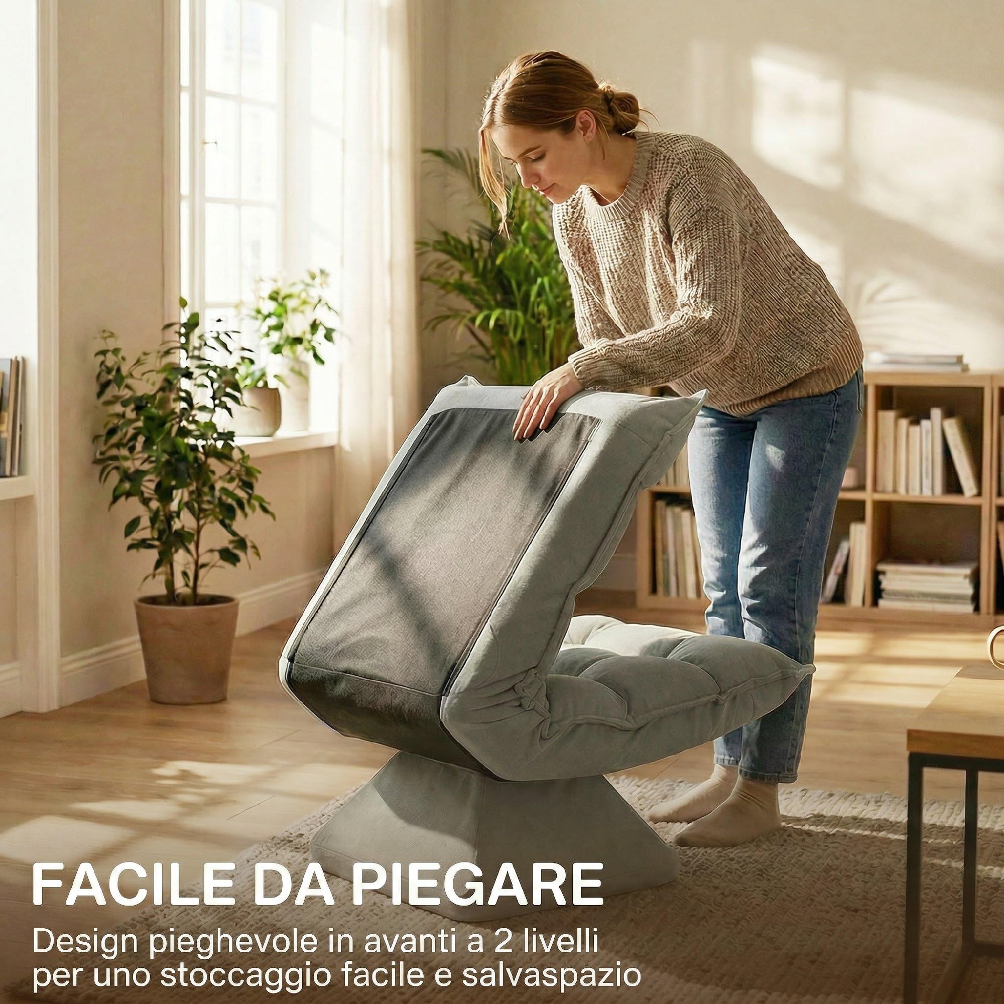 HOMCOM Poltrona Relax Girevole 360° con Schienale Regolabile in 5 Posizioni, Poltrona da Terra con Seduta Ampia Imbottita Spessa in Microfibra Effetto Velluto, per Soggiorno Lettura, Grigio Chiaro