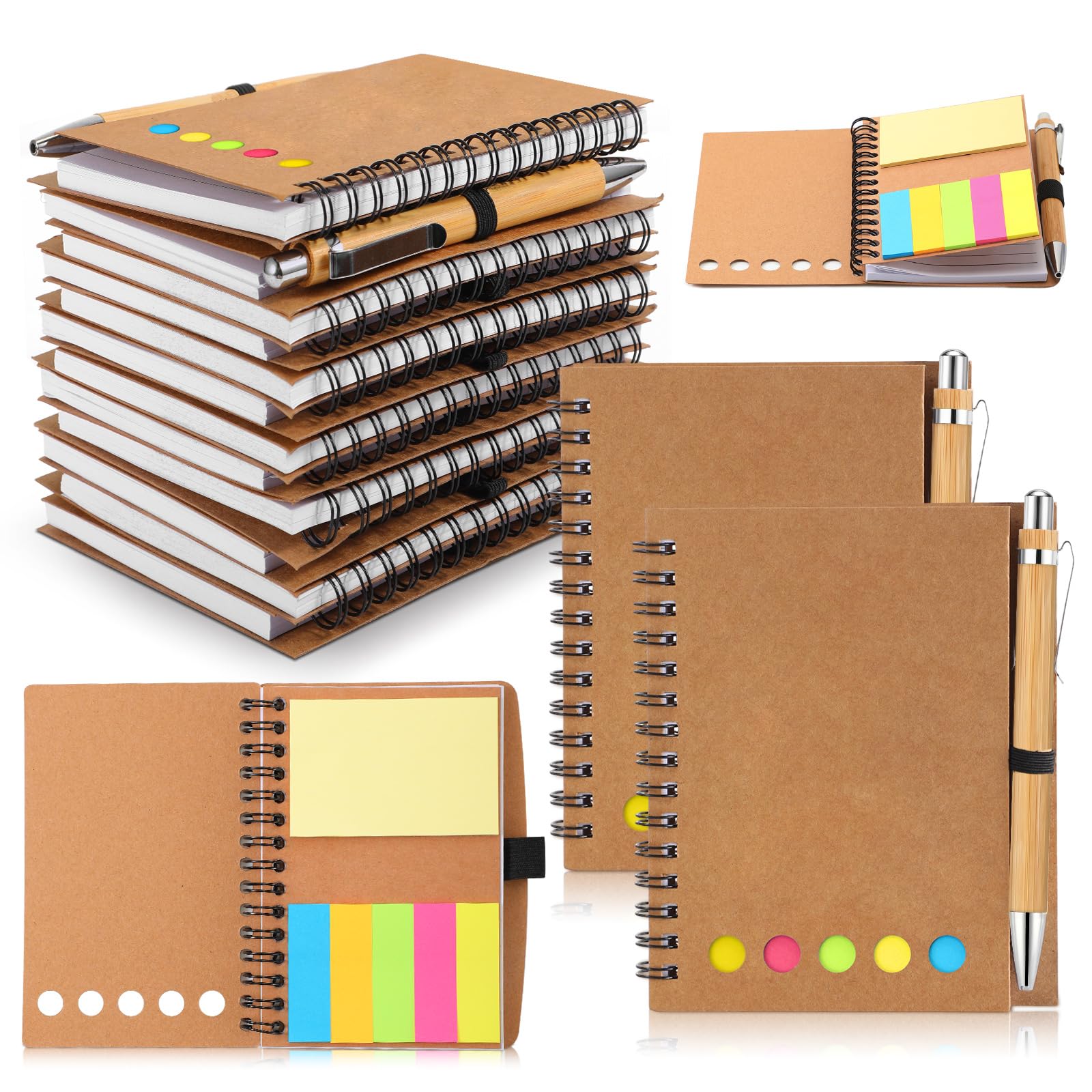 Chuangdi 10 Sets Dankeschön-Geschenke, Kraft-Notizbuch mit Haftnotizen und Bambus-Stift für den Schulanfang, Spiralnotizbuch mit Stiften für Mitarbeiter, Lehrer, Studenten, Kollegen, Freiwillige