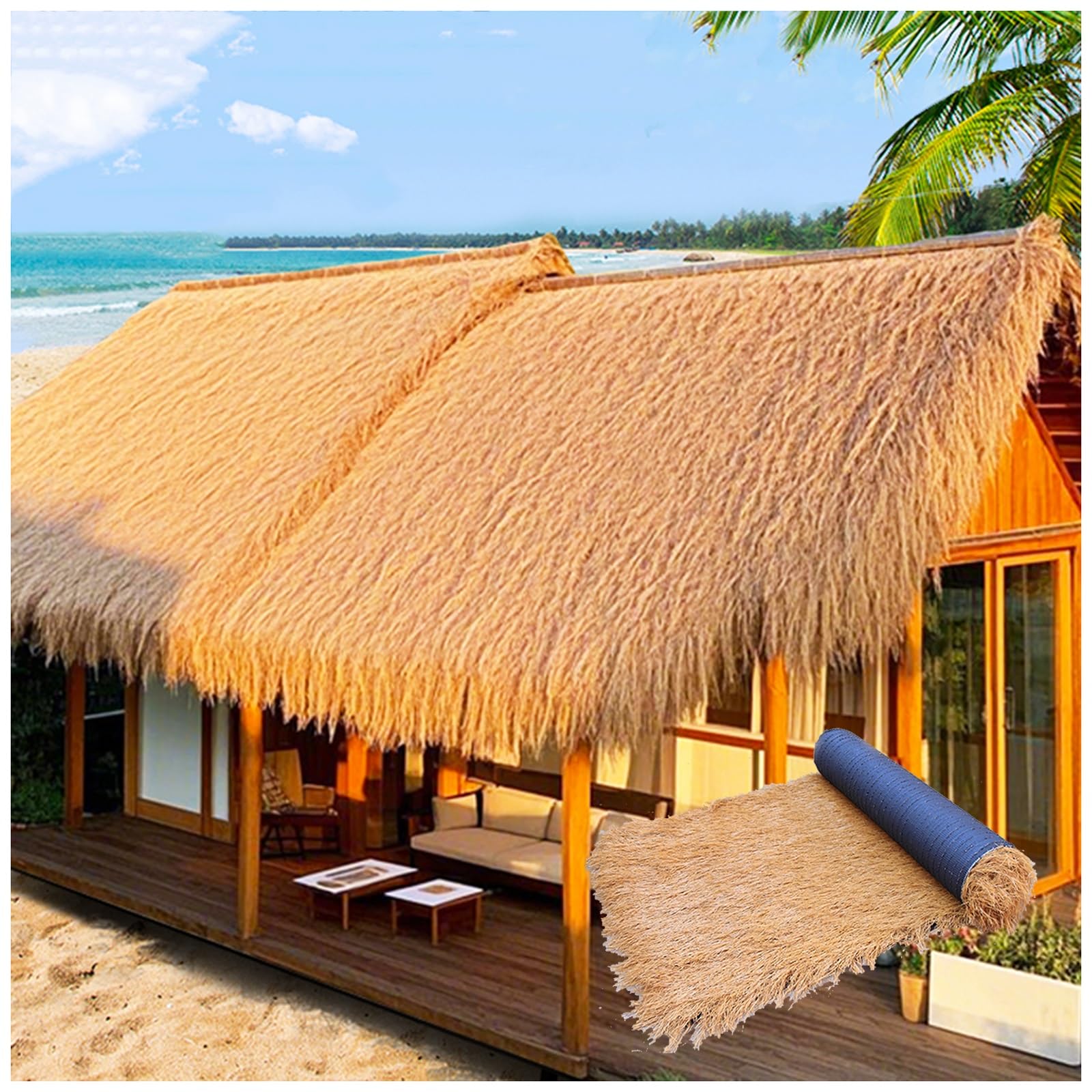 Toit de chaume artificiel en plastique durable pour complexe touristique