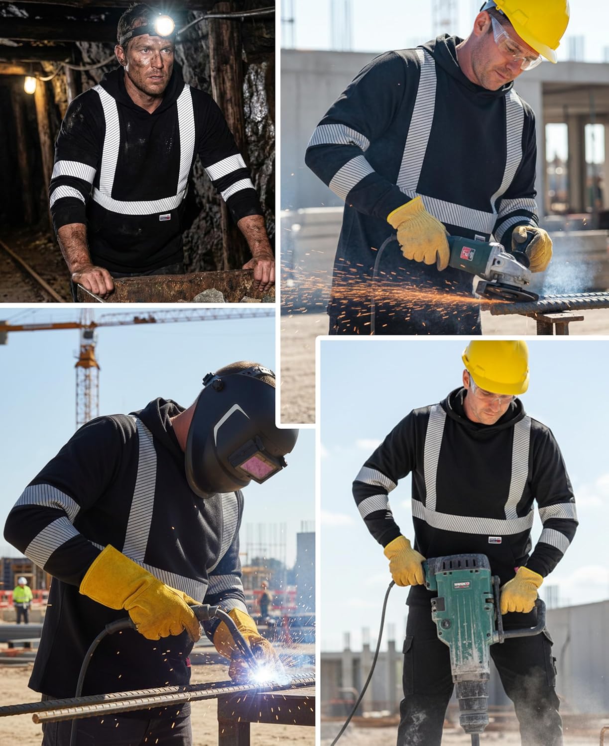 TICOMELA FR Shirts Pullover High Visibility 6oz Lightweight Hi vis Flame Resistant Reflective Hooded Work Shirt