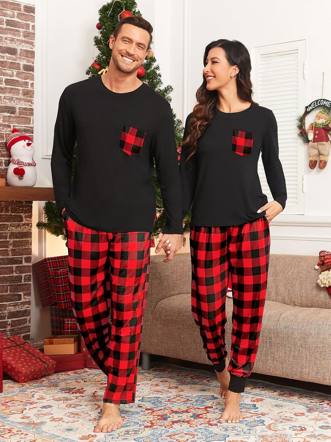 Couple Matching Plaid Pajama Set Christmas Pjs for Men Women Long Sleeve Sleepwear Lounge Set With Pockets S-3XL - Image 2