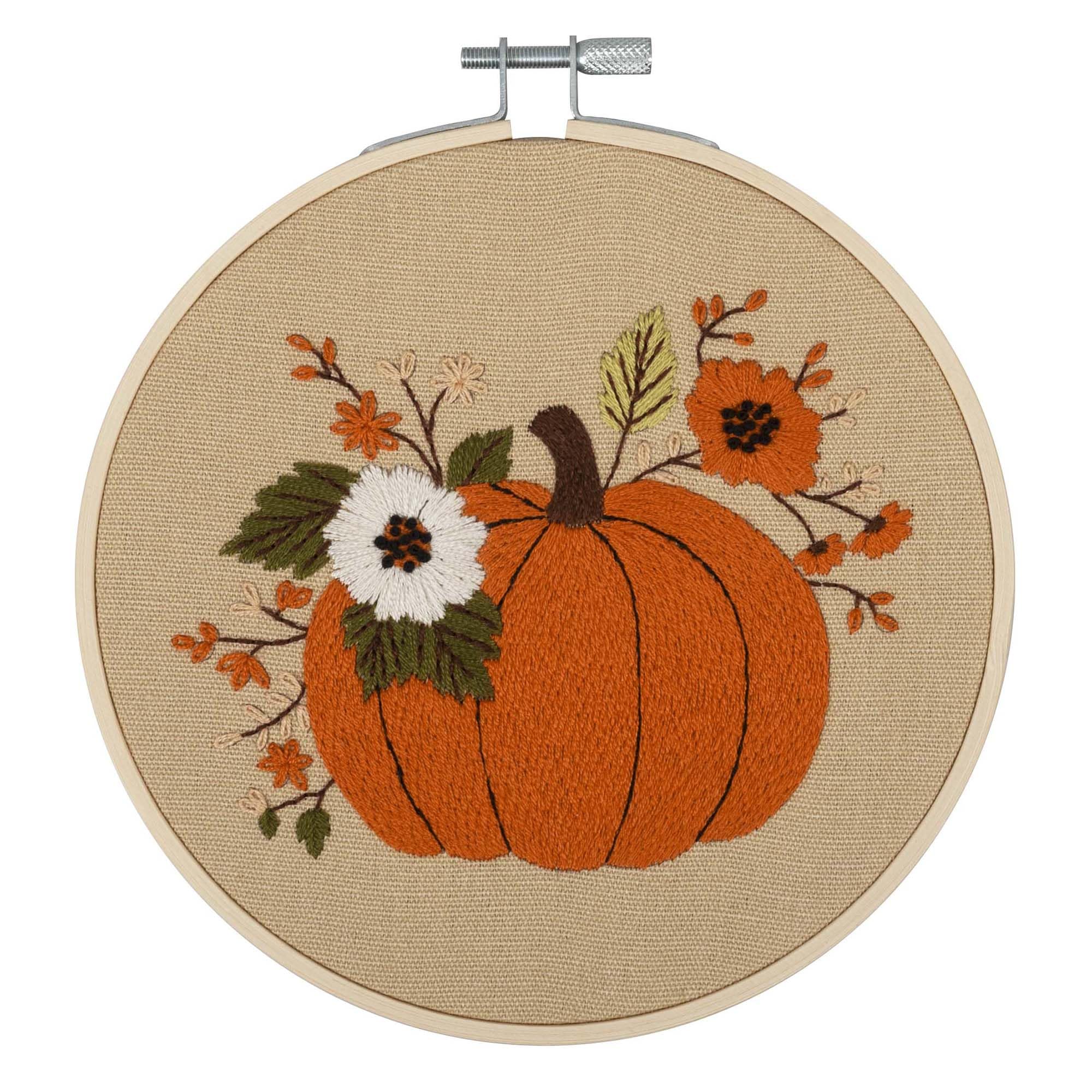 Trimits Embroidery Kits - 15cm 6" Embroidery Beginners Kit, Cross Stitch Kits for Adults, Starter Set with Bamboo Hoop, Fabric, Threads, Needle & Backing - Pumpkin