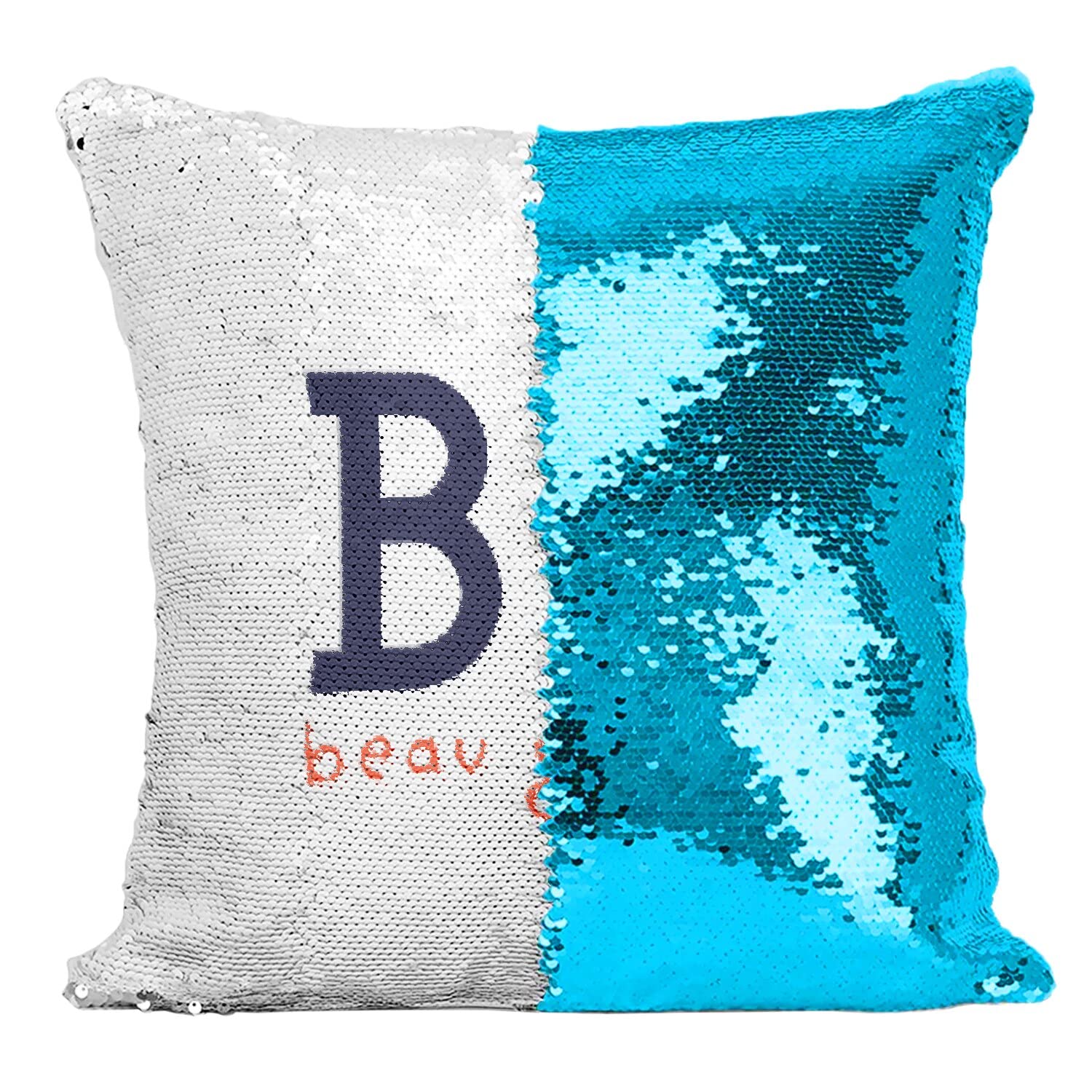 Coussin paillettes turquoise housse sequin idée cadeau anniversaire homme BG