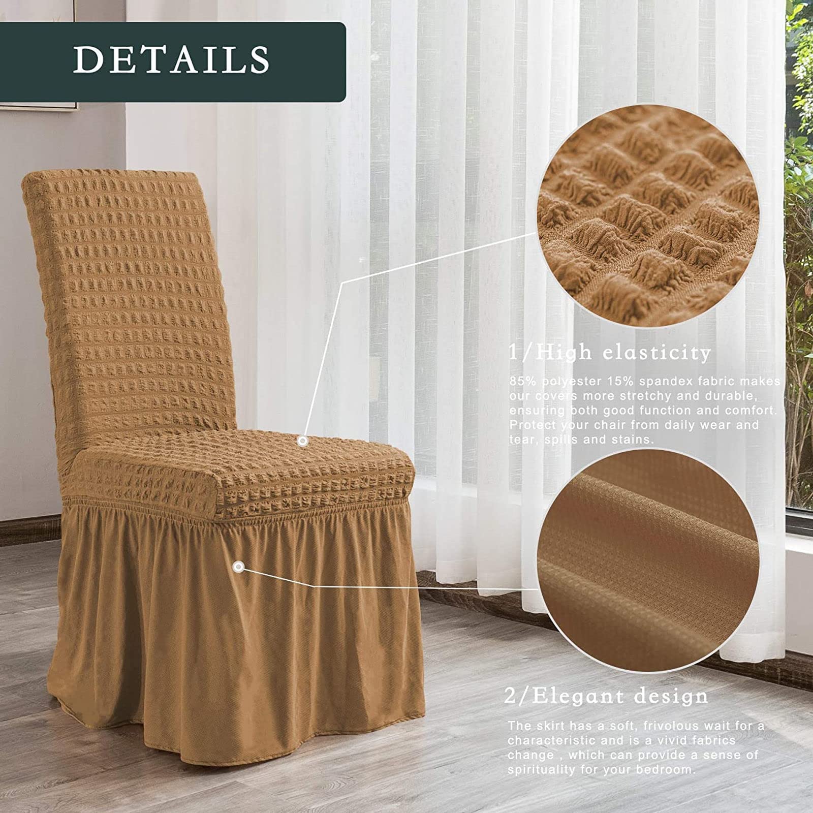 Set van 4 of 6 stretch stoelhoezen voor eetkamerstoelen, afneembare wa