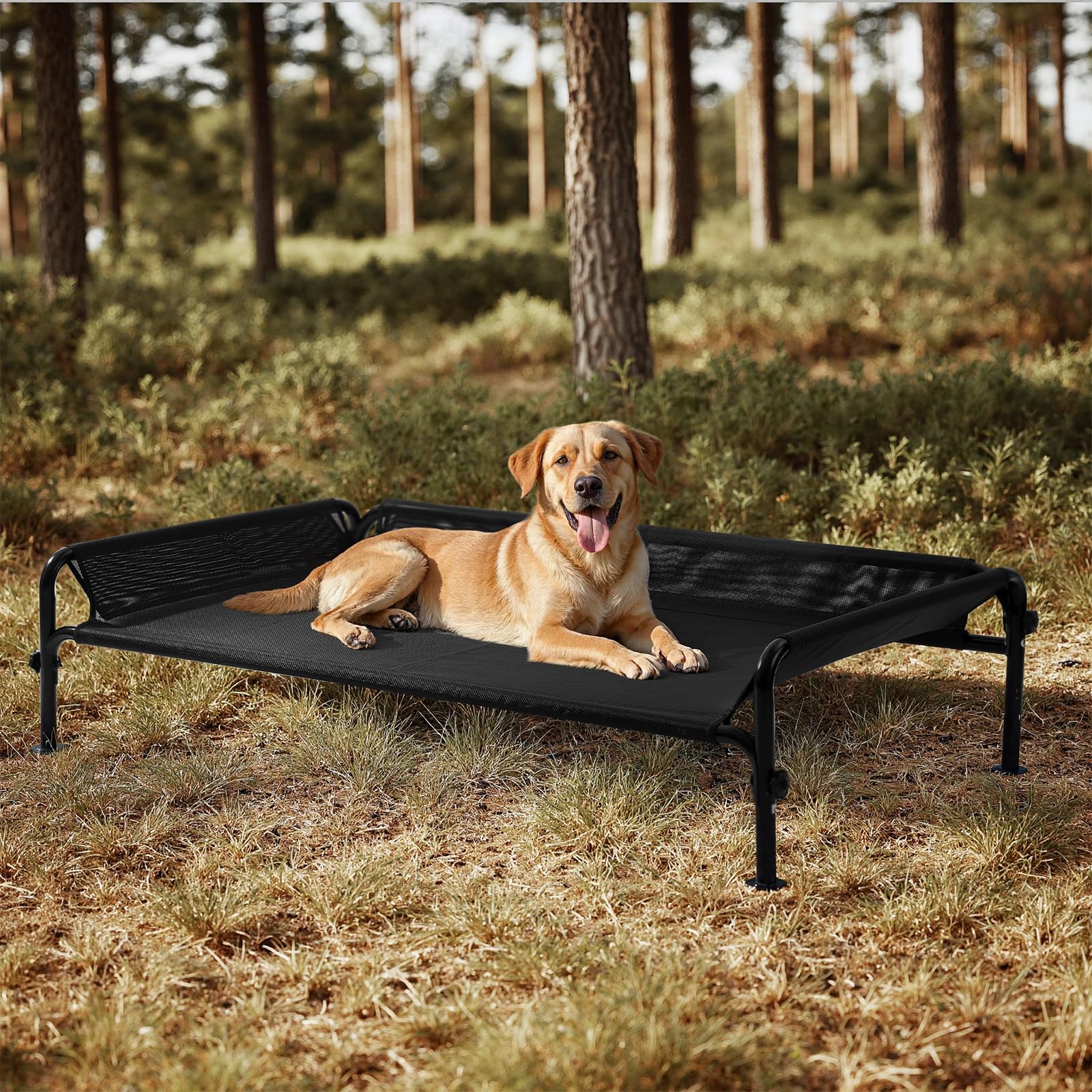 Gardner Pet Letto Rialzato per Cani Taglia Grande e Media, Brandina Traspirante da Esterno e Interno, Cuccia Estiva Resistente ai Graffi per Cani, Struttura in Metallo Robusta-(Nero, L)