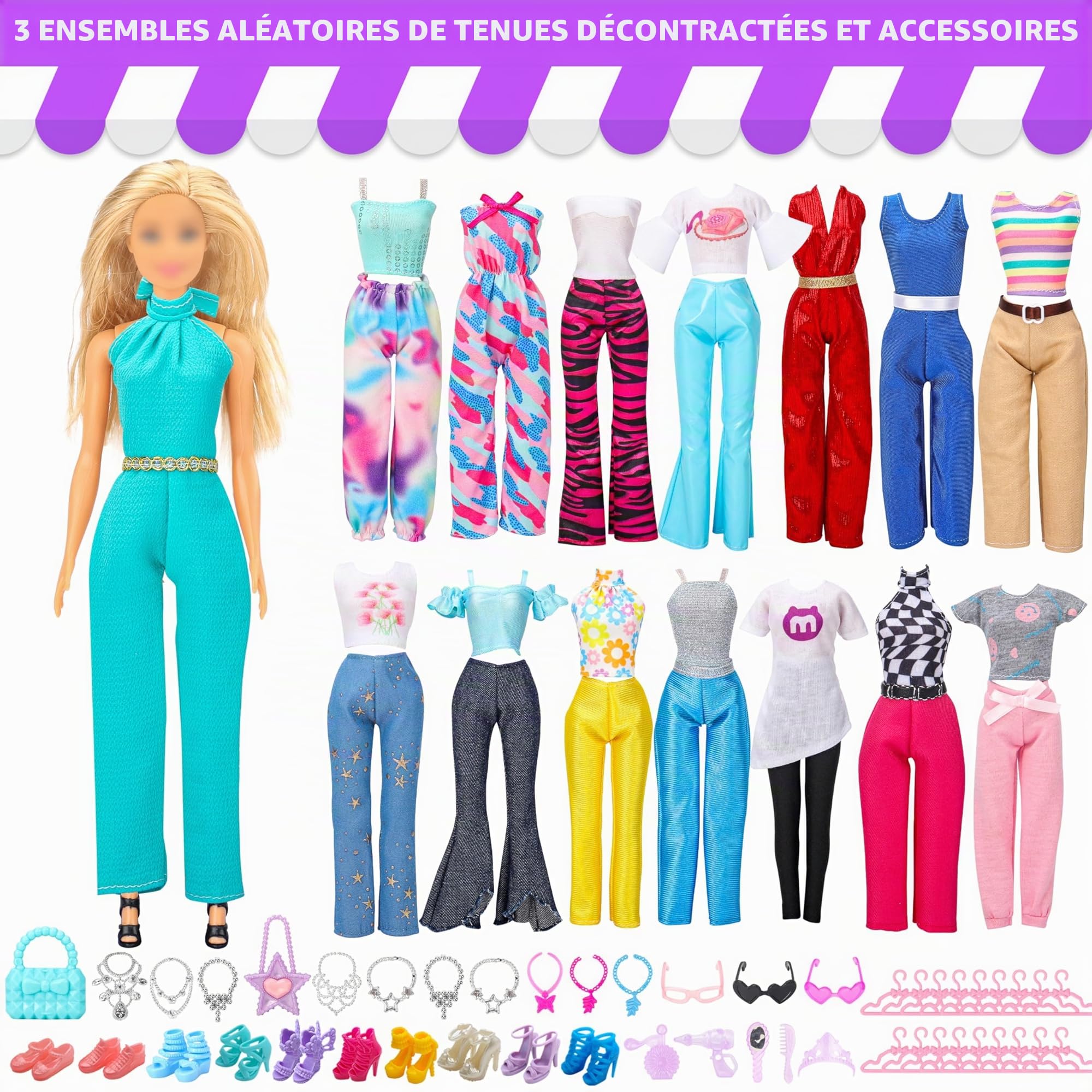 Ensemble cadeau de vêtements de poupée pour poupée et Barbie de 29,2 cm (4 robes de mariée, 2 robes de soirée, 8 robes tendance, 6 tenues décontractées, 2 maillots de bain, 10 chaussures, 20