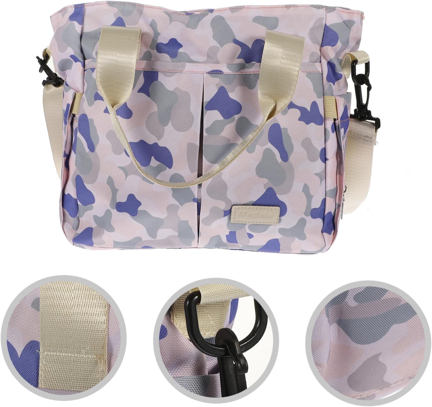 Diaper Travel Bag Storage Handbag with Extra Wide Opening for Moms Stylish Camouflage Design Versatile Tote for Care and Daily Use